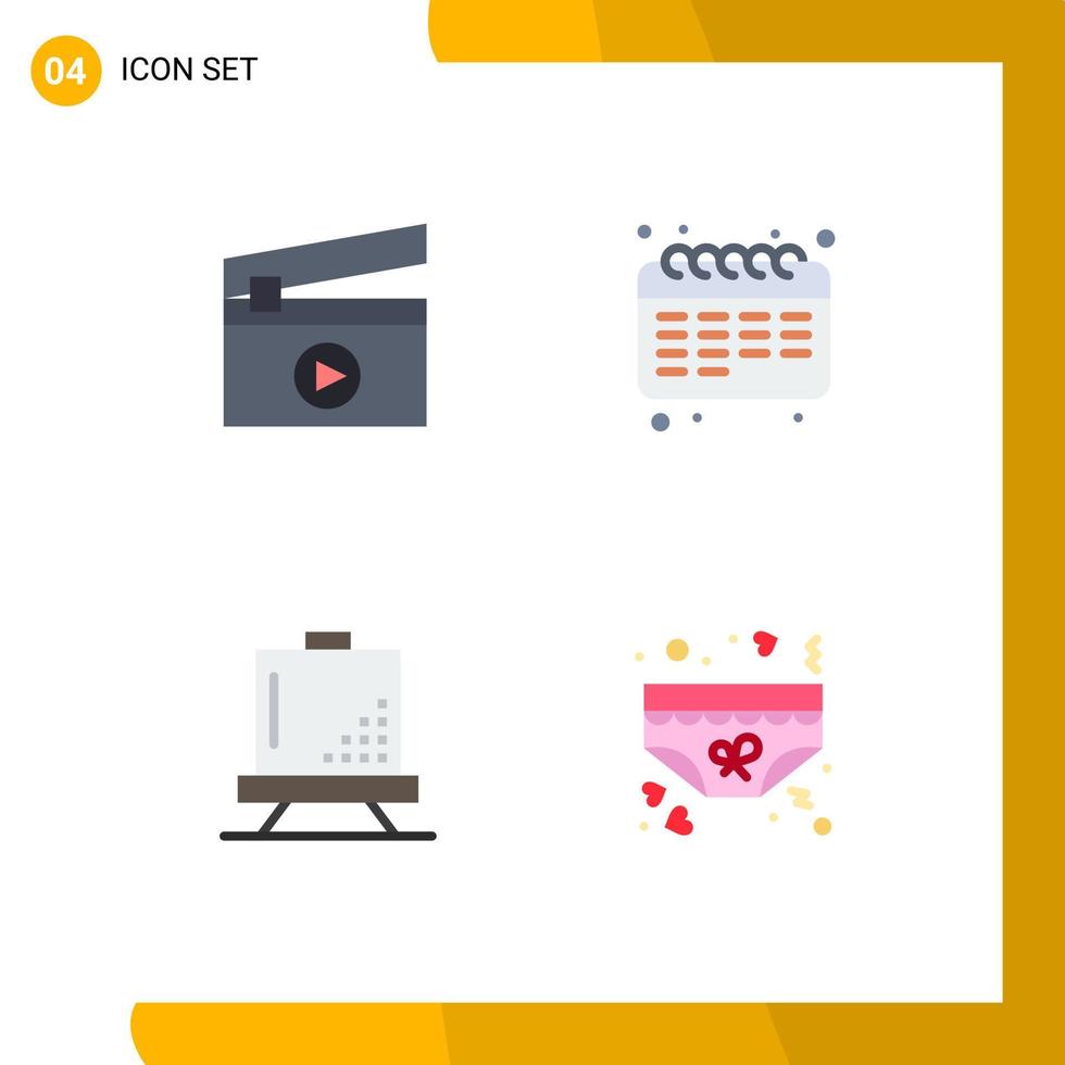 Universal Icon Symbols Group of 4 Modern Flat Icons of film design calendar student paint Editable Vector Design Elements