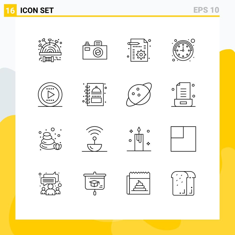 grupo universal de símbolos de iconos de 16 esquemas modernos de elementos de diseño vectorial editables de tiempo de tono de gestión de medios de cocina vector