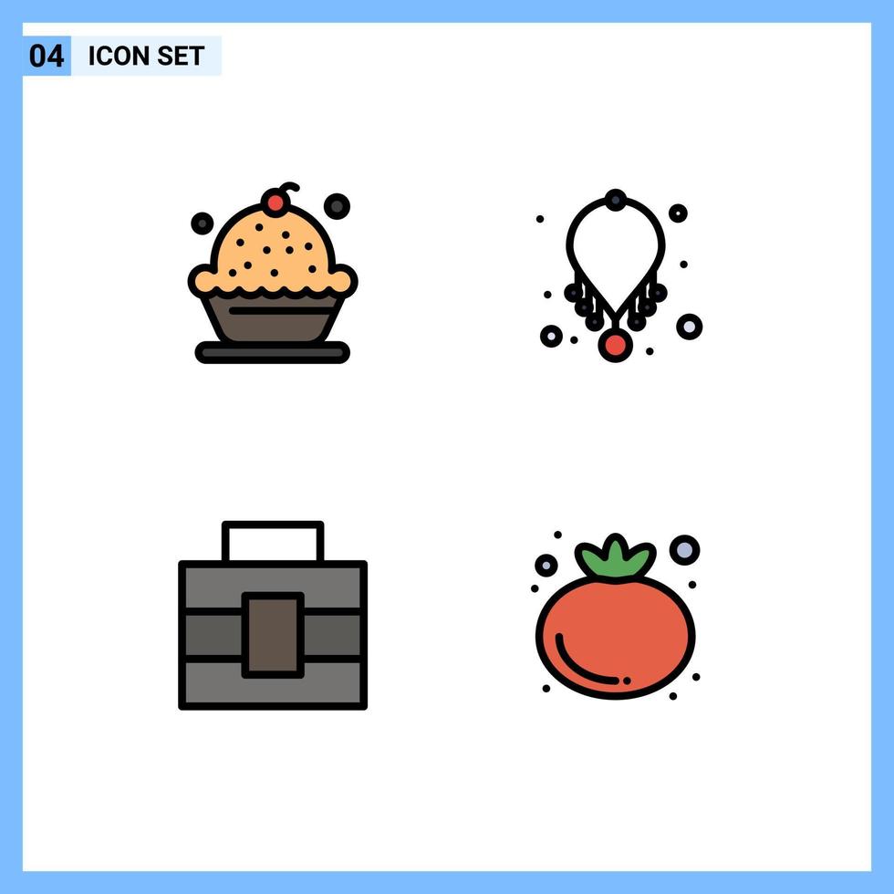 Set of 4 Vector Filledline Flat Colors on Grid for baking briefcase dessert fashion tools Editable Vector Design Elements