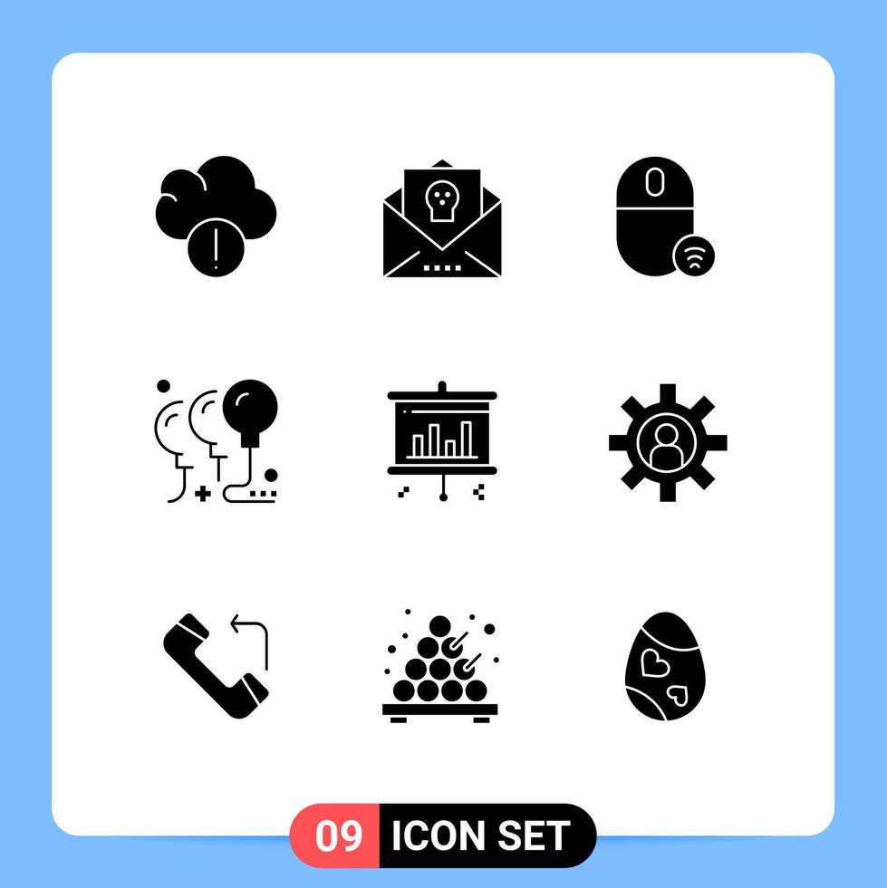 Pictogram Set of 9 Simple Solid Glyphs of bar celebration computers birthday mouse Editable Vector Design Elements