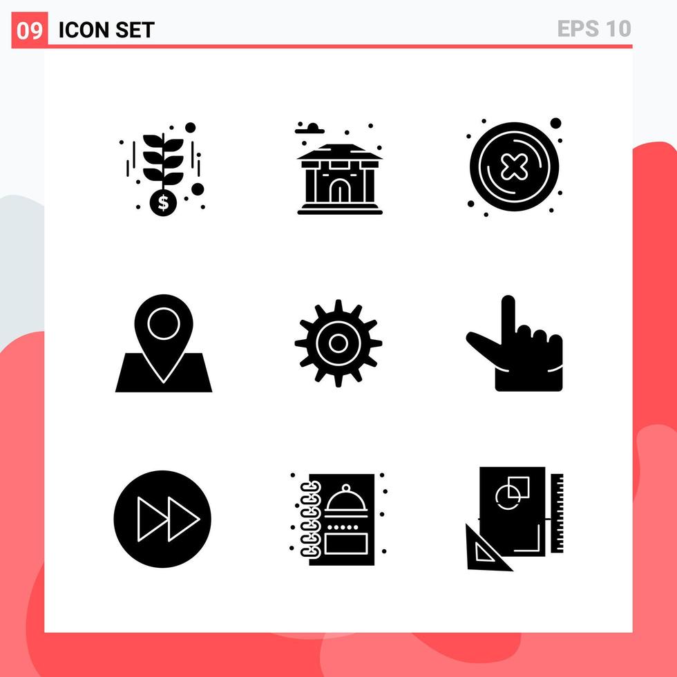 colección de 9 iconos vectoriales en estilo sólido símbolos de glifos modernos para web y móvil signo de icono sólido aislado en fondo blanco 9 iconos vector