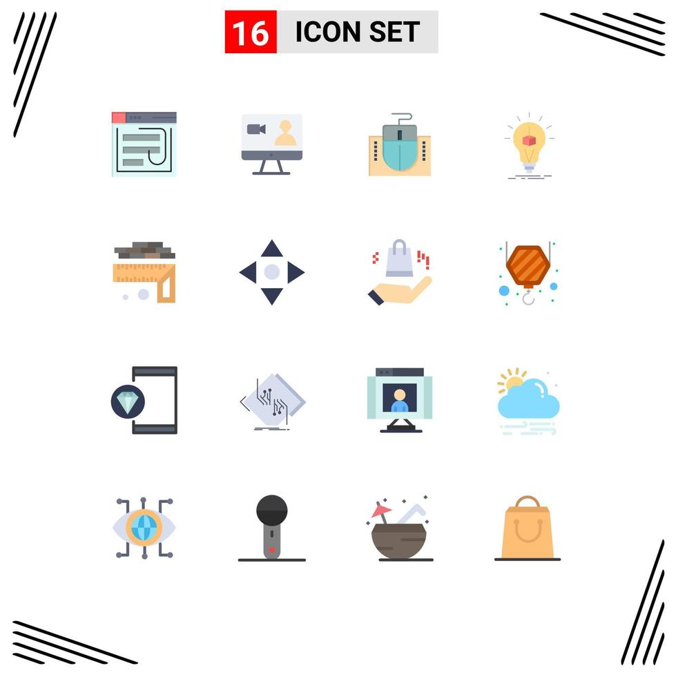 Pack of 16 creative Flat Colors of cube idea search education computer Editable Pack of Creative Vector Design Elements