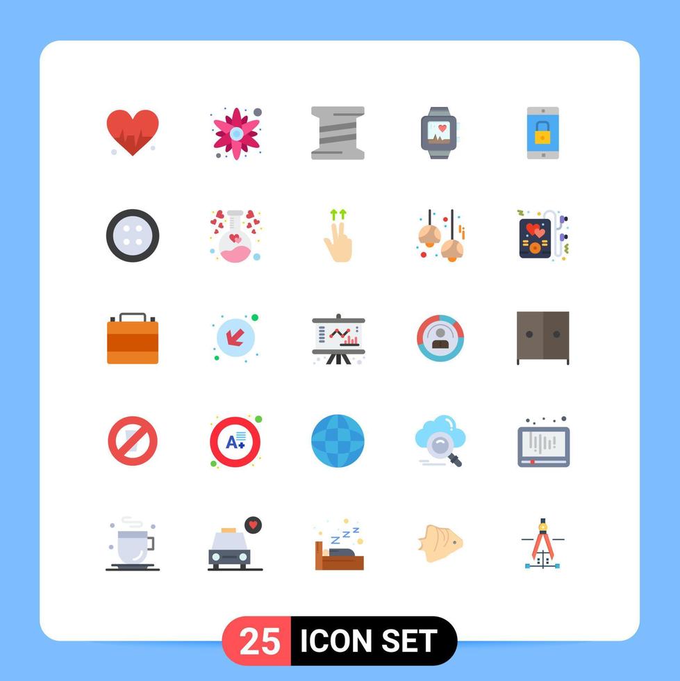 Modern Set of 25 Flat Colors and symbols such as mobile application lock application thread lock heart Editable Vector Design Elements