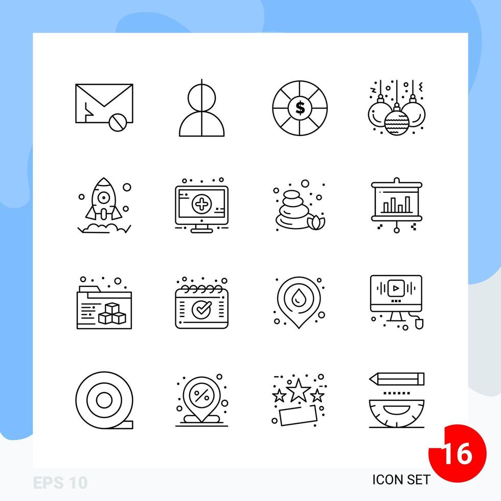 Modern Pack of 16 Icons Line Outline Symbols isolated on White Backgound for Website designing vector