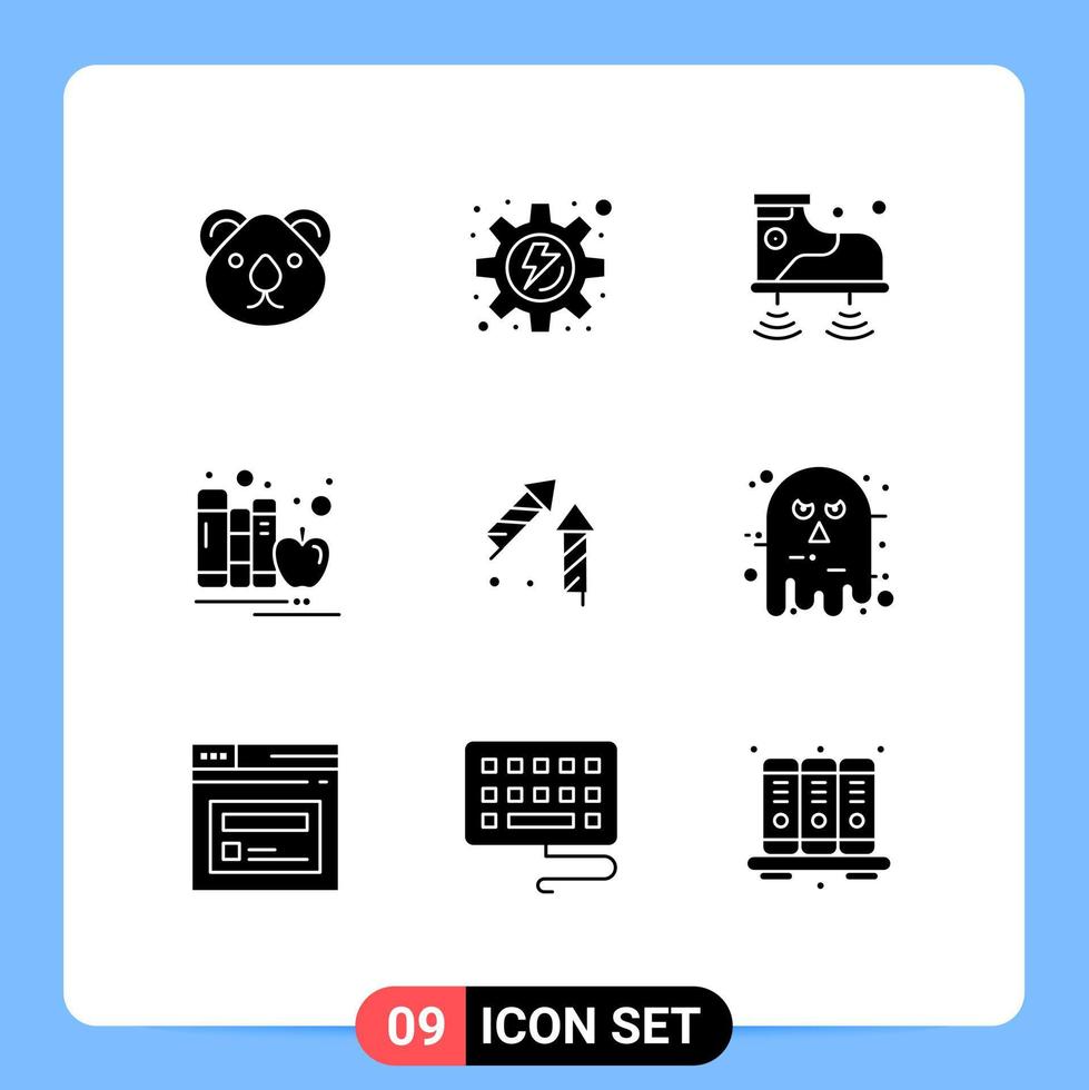 Pictogram Set of 9 Simple Solid Glyphs of fireworks library shoes education back to school Editable Vector Design Elements