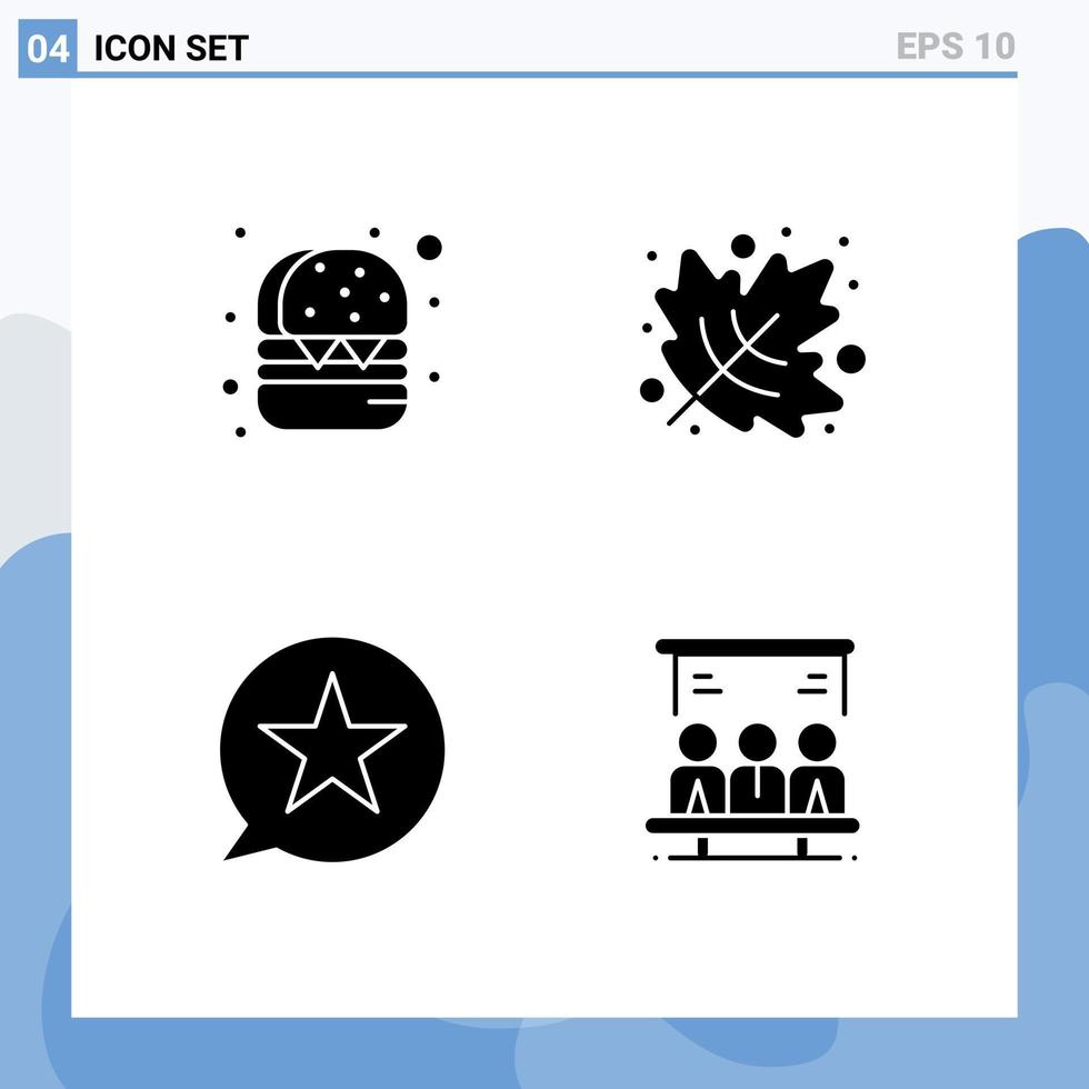 Solid Glyph Pack of 4 Universal Symbols of burger multimedia autumn bubble project Editable Vector Design Elements