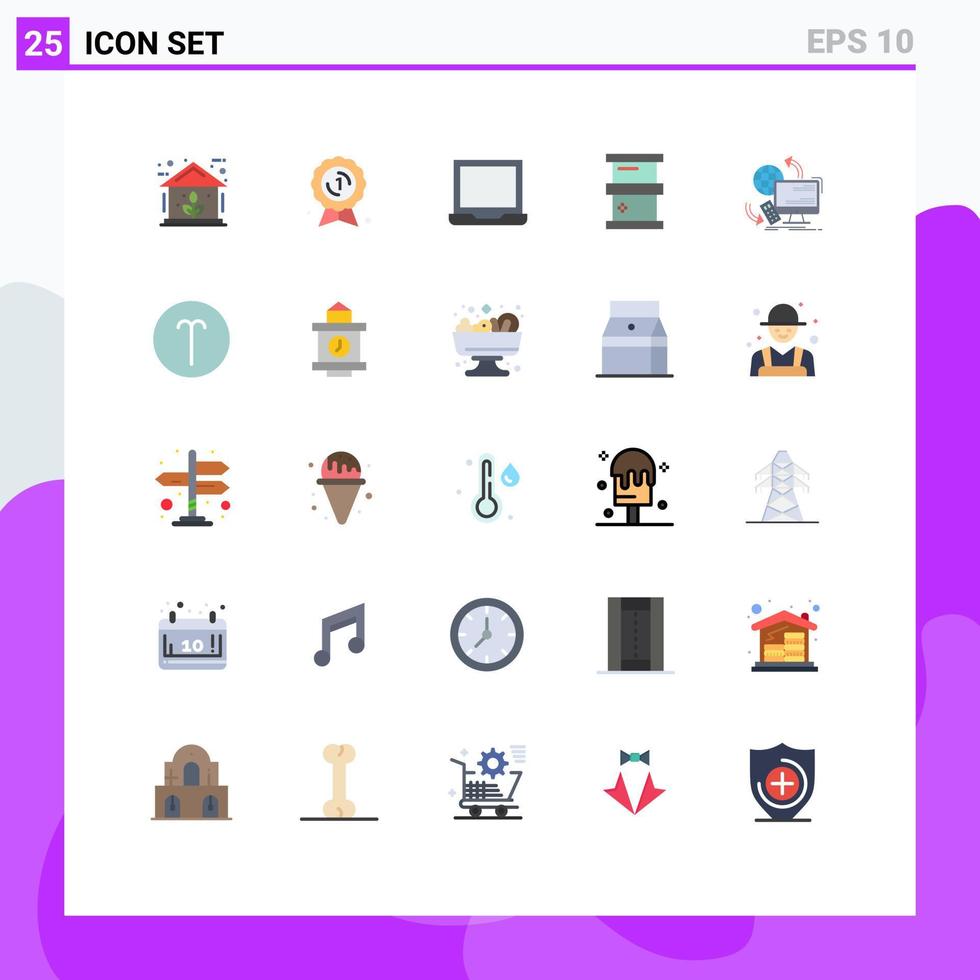 25 Universal Flat Color Signs Symbols of monitoring access computer hazardous biology Editable Vector Design Elements