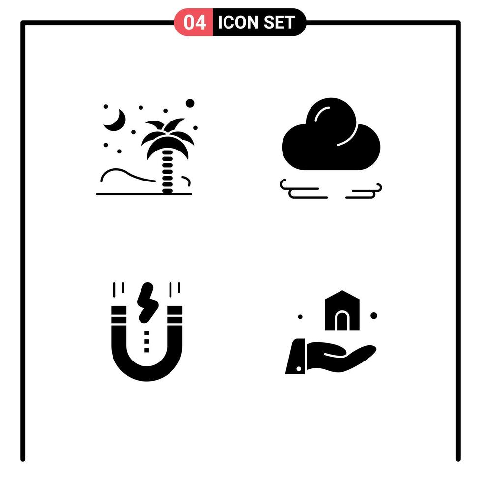 Pack of 4 creative Solid Glyphs of palm design islamic cloud magnet Editable Vector Design Elements