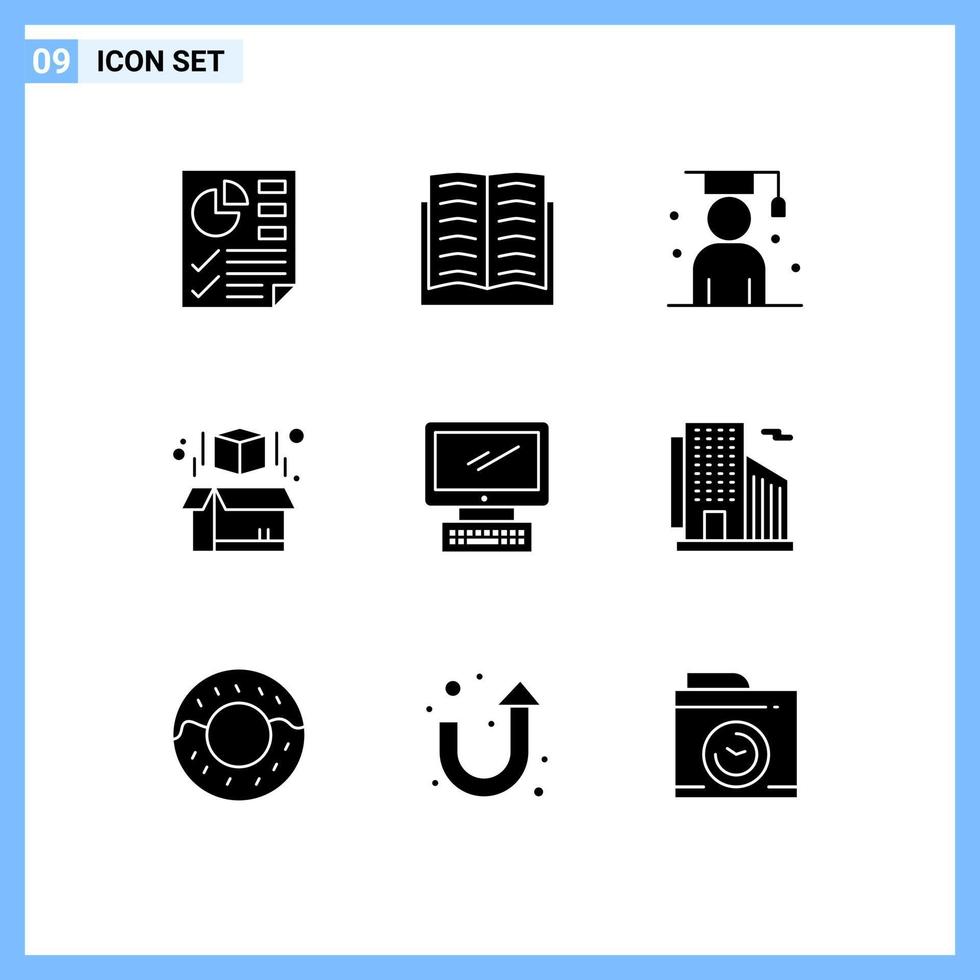 Set of 9 Vector Solid Glyphs on Grid for monitor printing avatar model student Editable Vector Design Elements