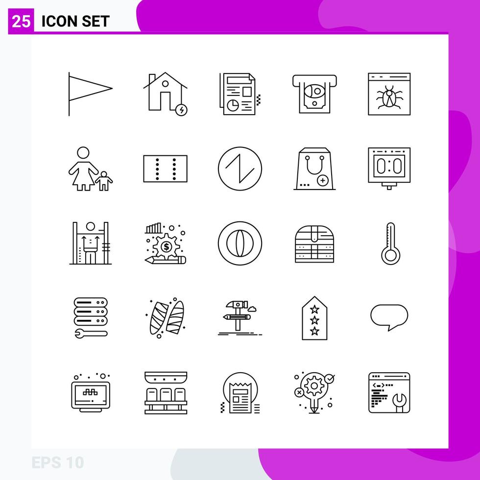 Line Icon set Pack of 25 Outline Icons isolated on White Background for Web Print and Mobile vector