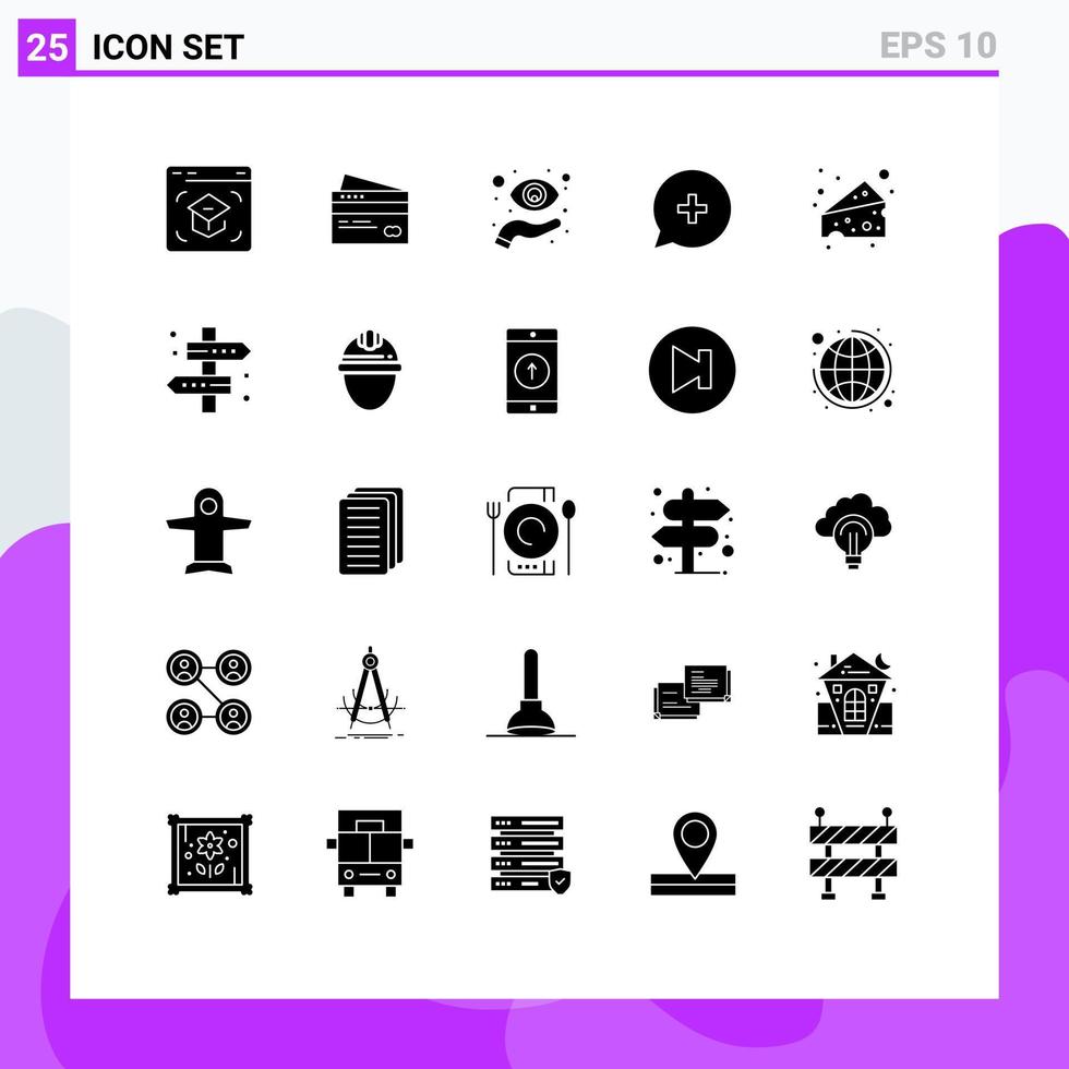grupo de 25 signos y símbolos de glifos sólidos para tarjetas de mano de visión enfoque compras elementos de diseño de vectores editables