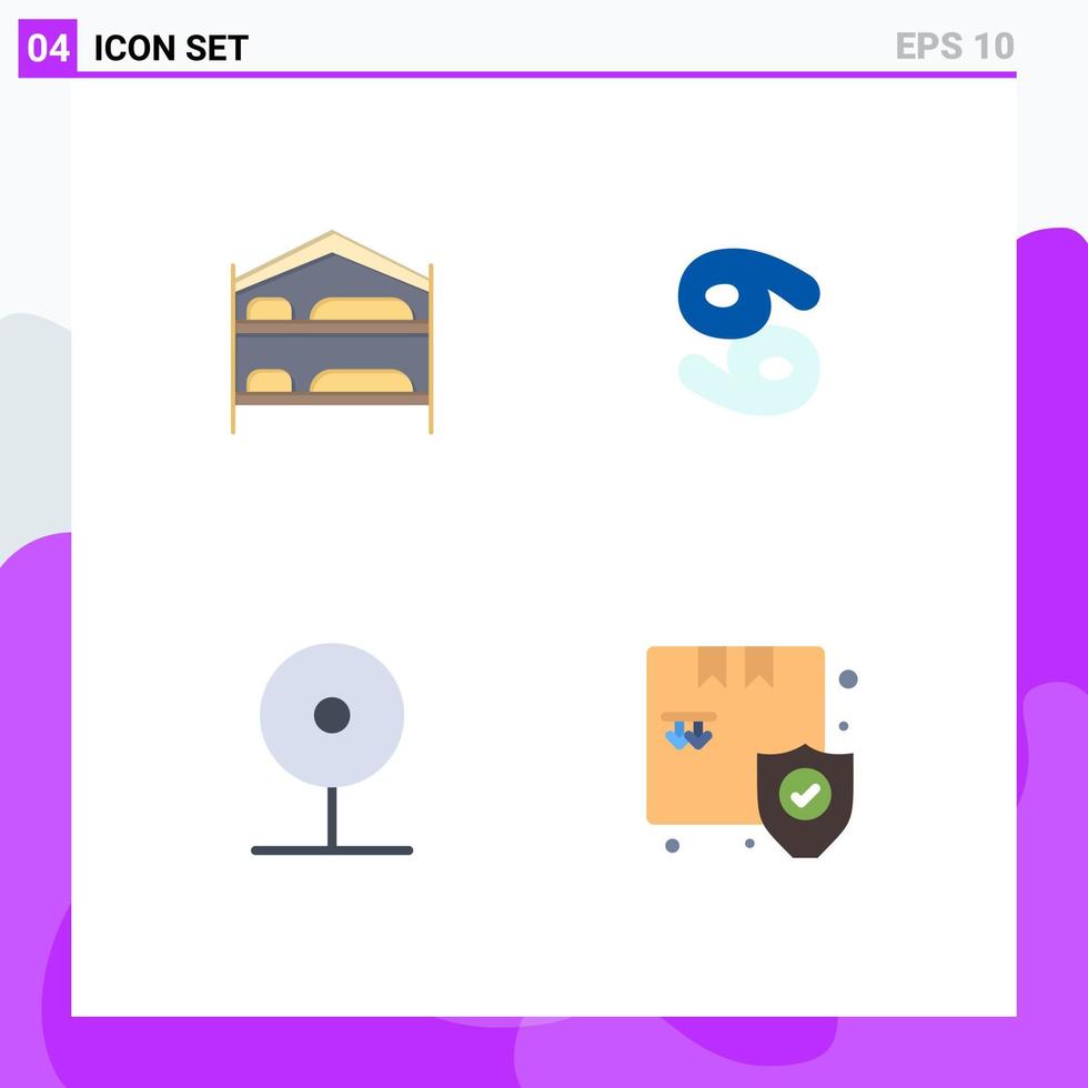 Universal Icon Symbols Group of 4 Modern Flat Icons of bed cctv hotel zodiac play Editable Vector Design Elements