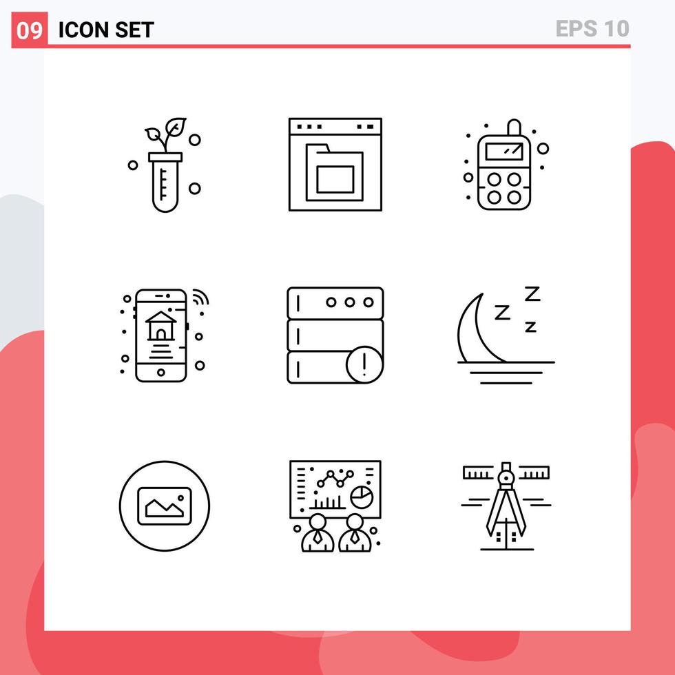Universal Icon Symbols Group of 9 Modern Outlines of database real estate interface online home Editable Vector Design Elements
