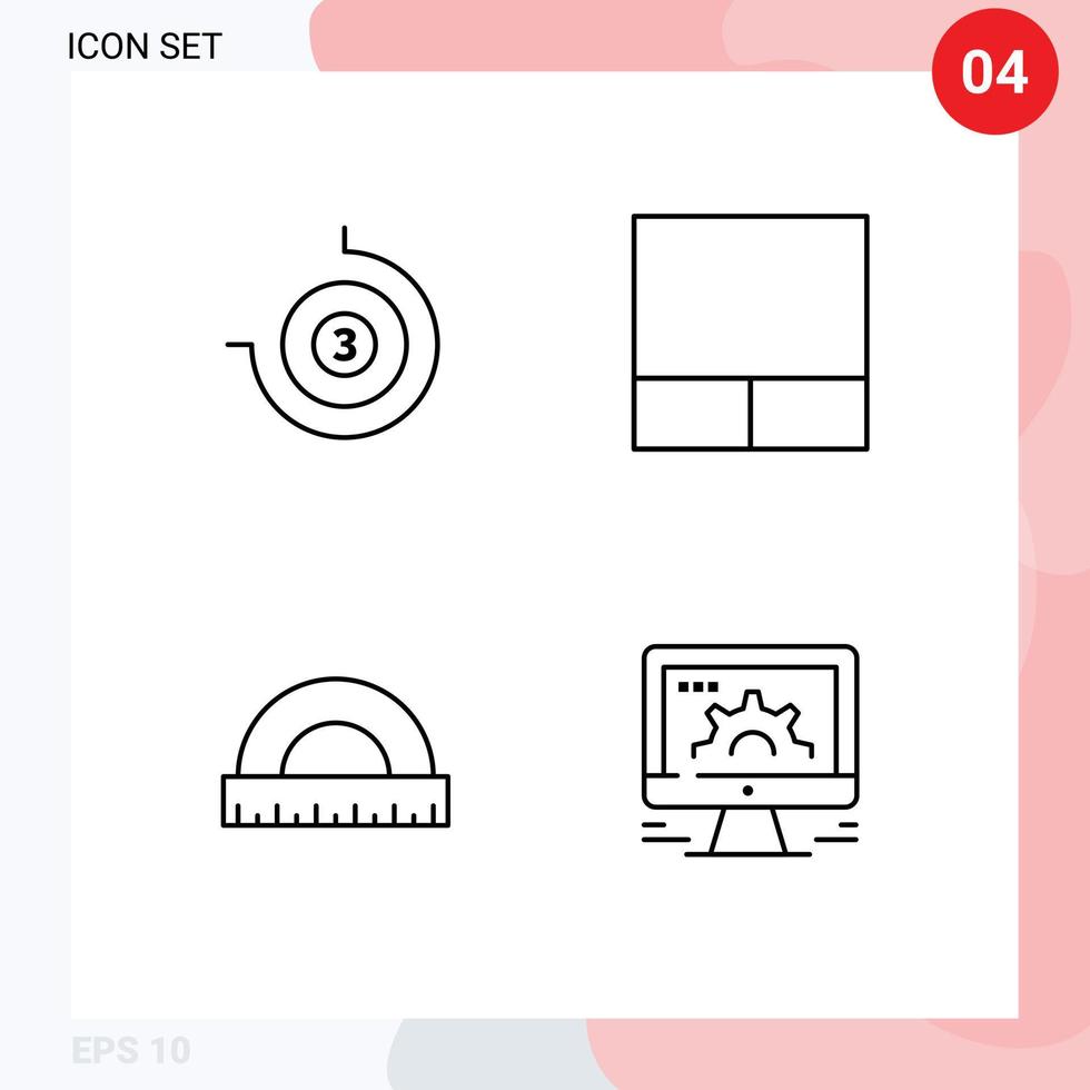 Mobile Interface Line Set of 4 Pictograms of count down scale grid construction online Editable Vector Design Elements