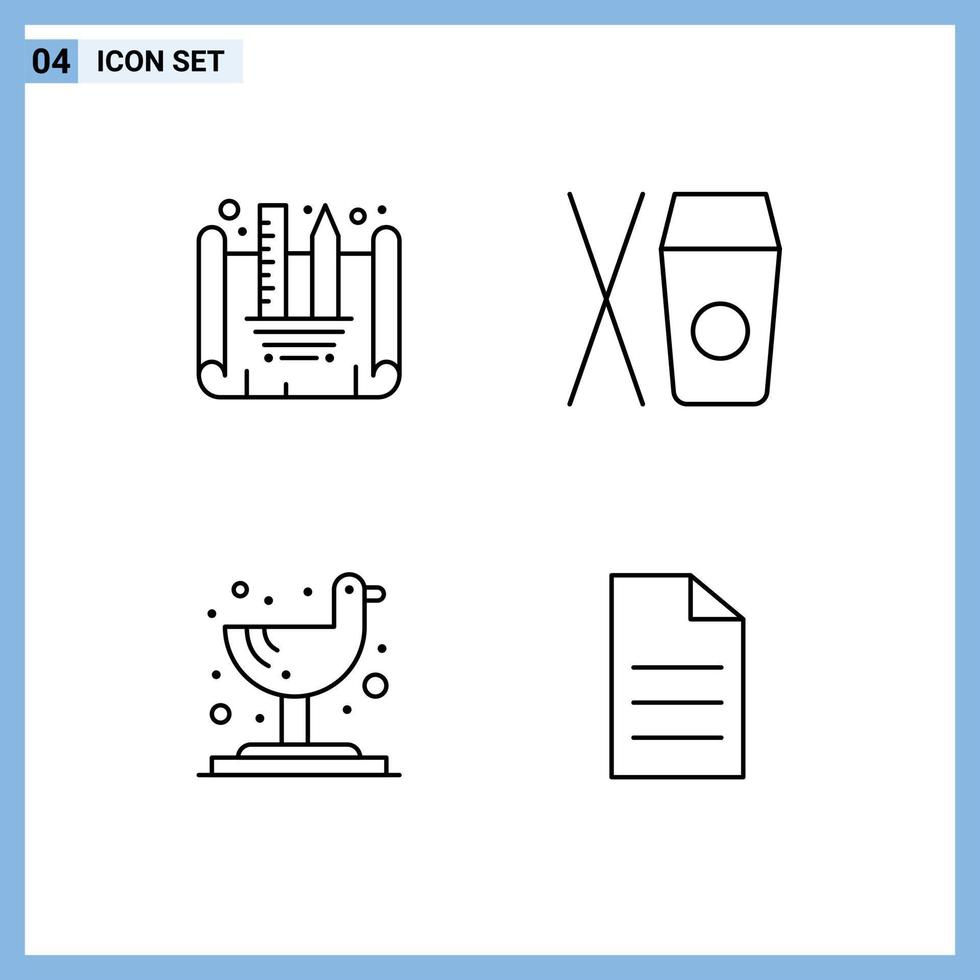 4 Creative Icons Modern Signs and Symbols of blueprint designing file box bird user Editable Vector Design Elements