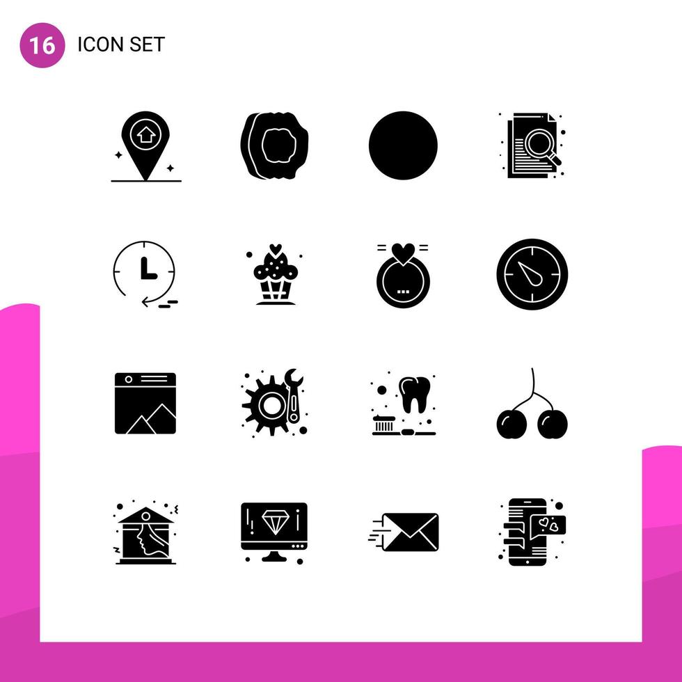 16 Thematic Vector Solid Glyphs and Editable Symbols of cupcake watch circle time search Editable Vector Design Elements