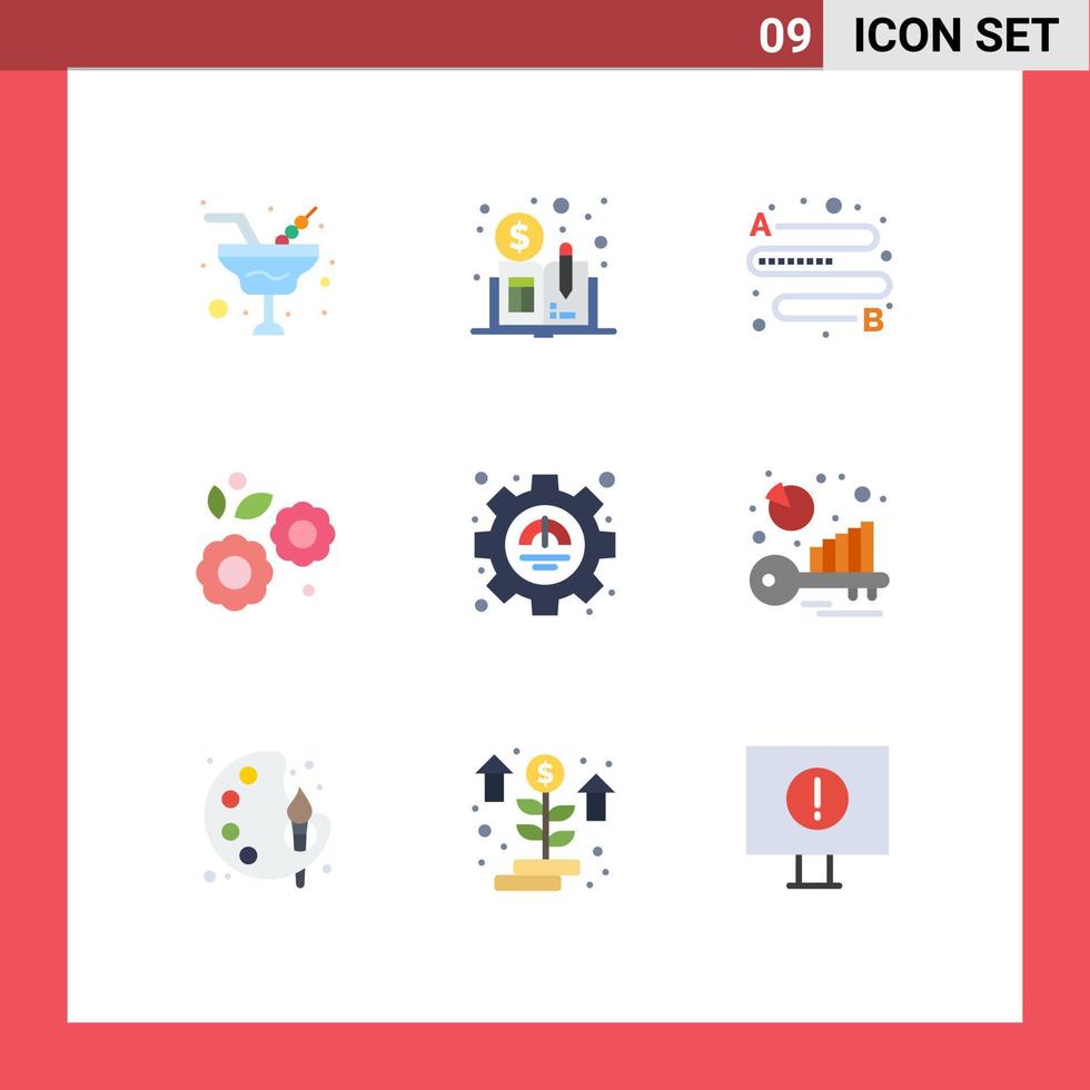 Group of 9 Flat Colors Signs and Symbols for productivity excellency travel efficiency nature Editable Vector Design Elements