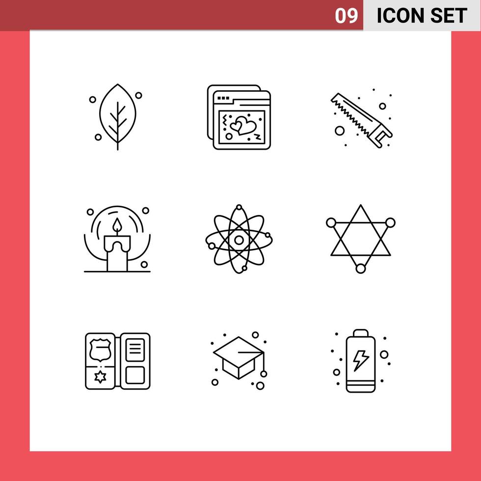 Group of 9 Outlines Signs and Symbols for nuclear night hand light candle Editable Vector Design Elements