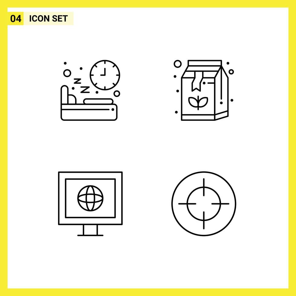 Set of 4 Modern UI Icons Symbols Signs for bed internet sleep box tv Editable Vector Design Elements