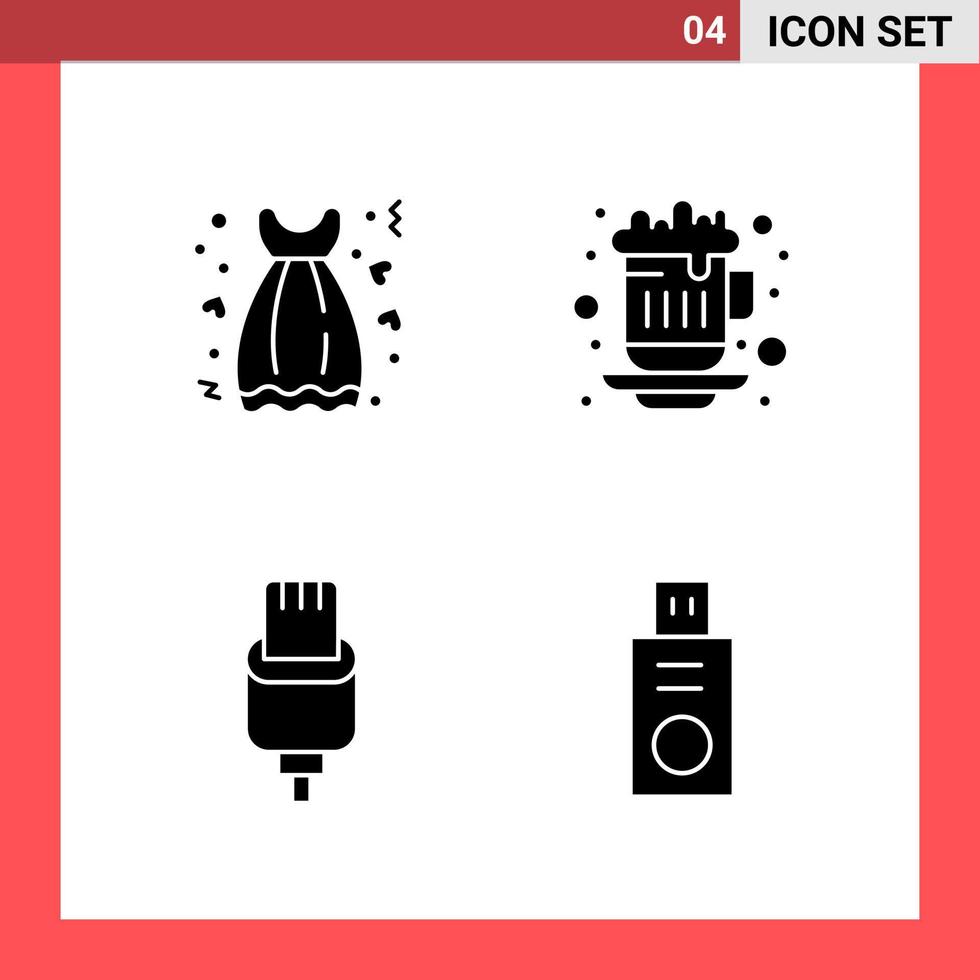 4 Icon Pack Solid Style Glyph Symbols on White Background Simple Signs for general designing vector