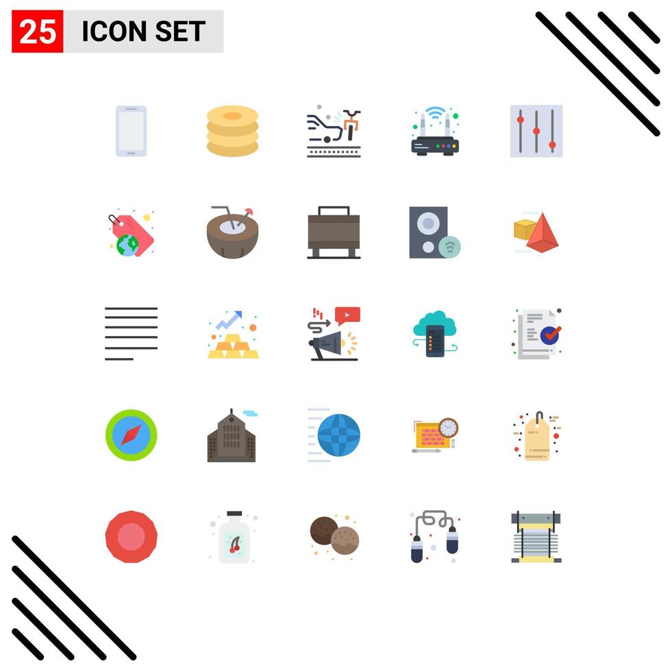 25 Universal Flat Color Signs Symbols of green wifi meal router crash Editable Vector Design Elements