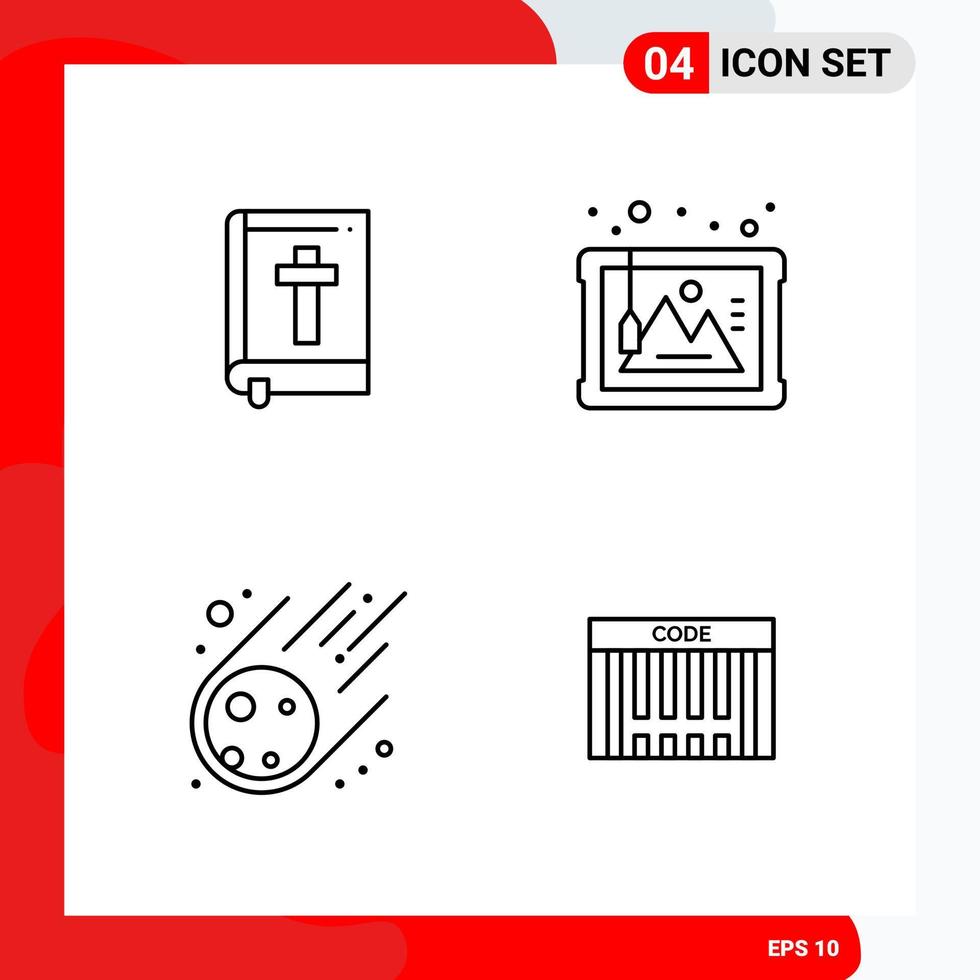 Creative Set of 4 Universal Outline Icons isolated on White Background vector