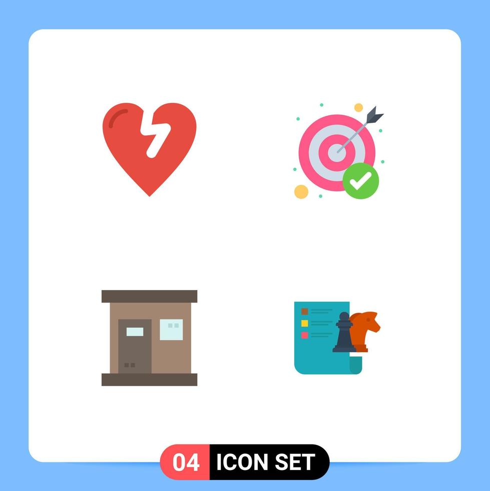 Set of 4 Modern UI Icons Symbols Signs for heart attack spa achievement target chess Editable Vector Design Elements