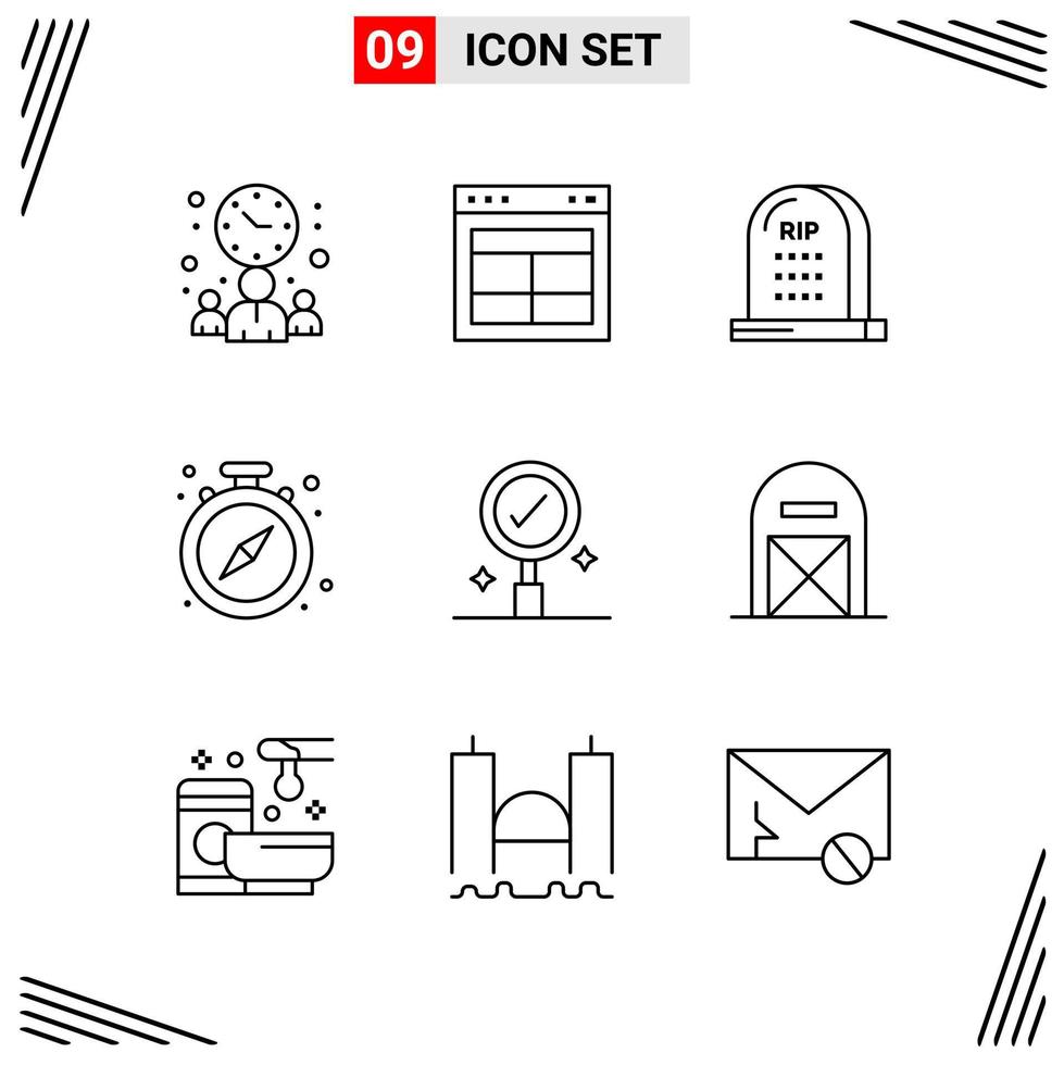 9 iconos estilo de línea cuadrícula basada en símbolos de contorno creativo para el diseño de sitios web signos de icono de línea simple aislados en fondo blanco 9 conjunto de iconos vector