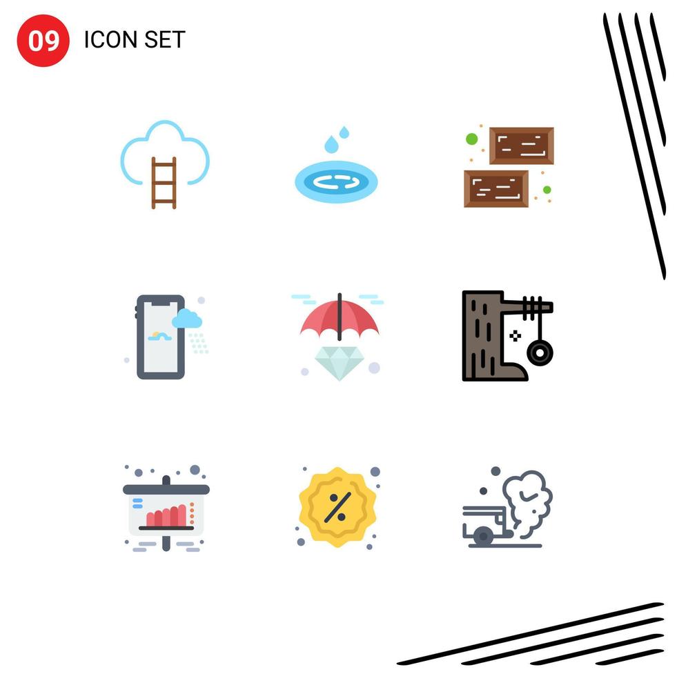9 User Interface Flat Color Pack of modern Signs and Symbols of hold weather spa rainy saint Editable Vector Design Elements