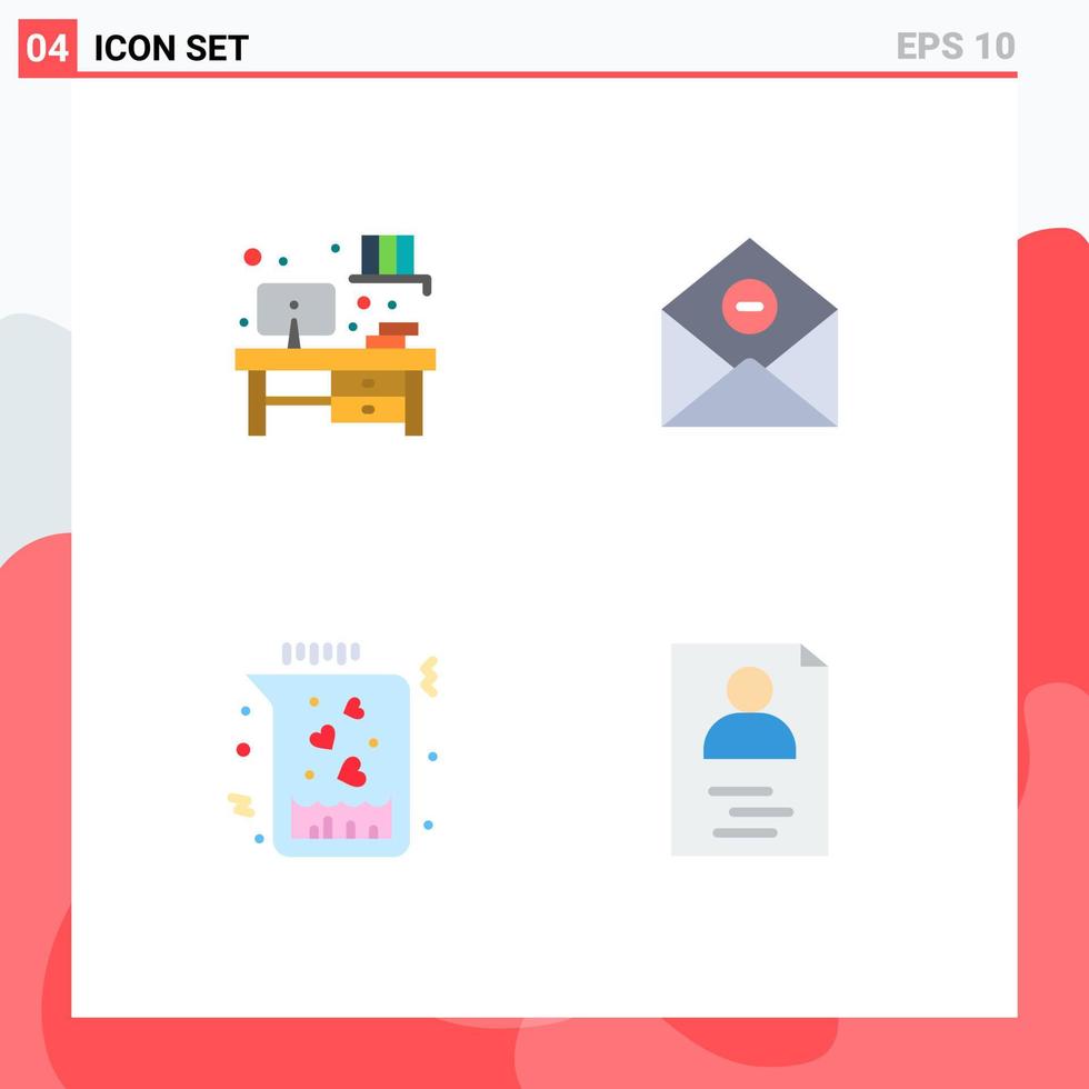 Modern Set of 4 Flat Icons and symbols such as desk flask communication mail love Editable Vector Design Elements