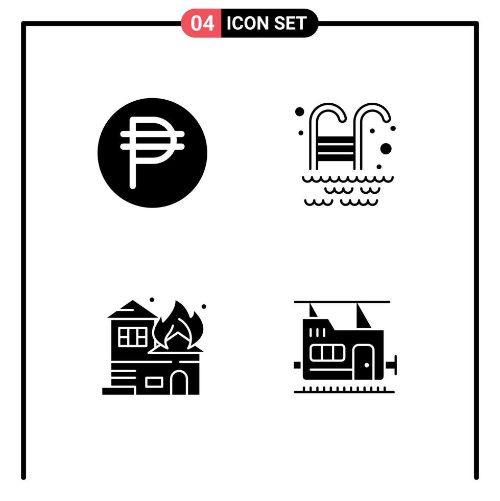 Group of 4 Solid Glyphs Signs and Symbols for philippine fire peso park bullet Editable Vector Design Elements