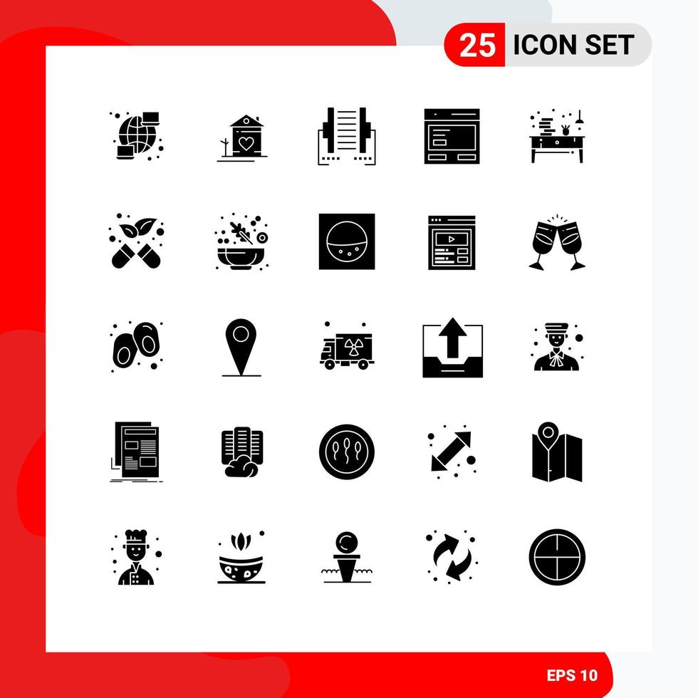 Editable Vector Line Pack of 25 Simple Solid Glyphs of interface call hut action digital Editable Vector Design Elements