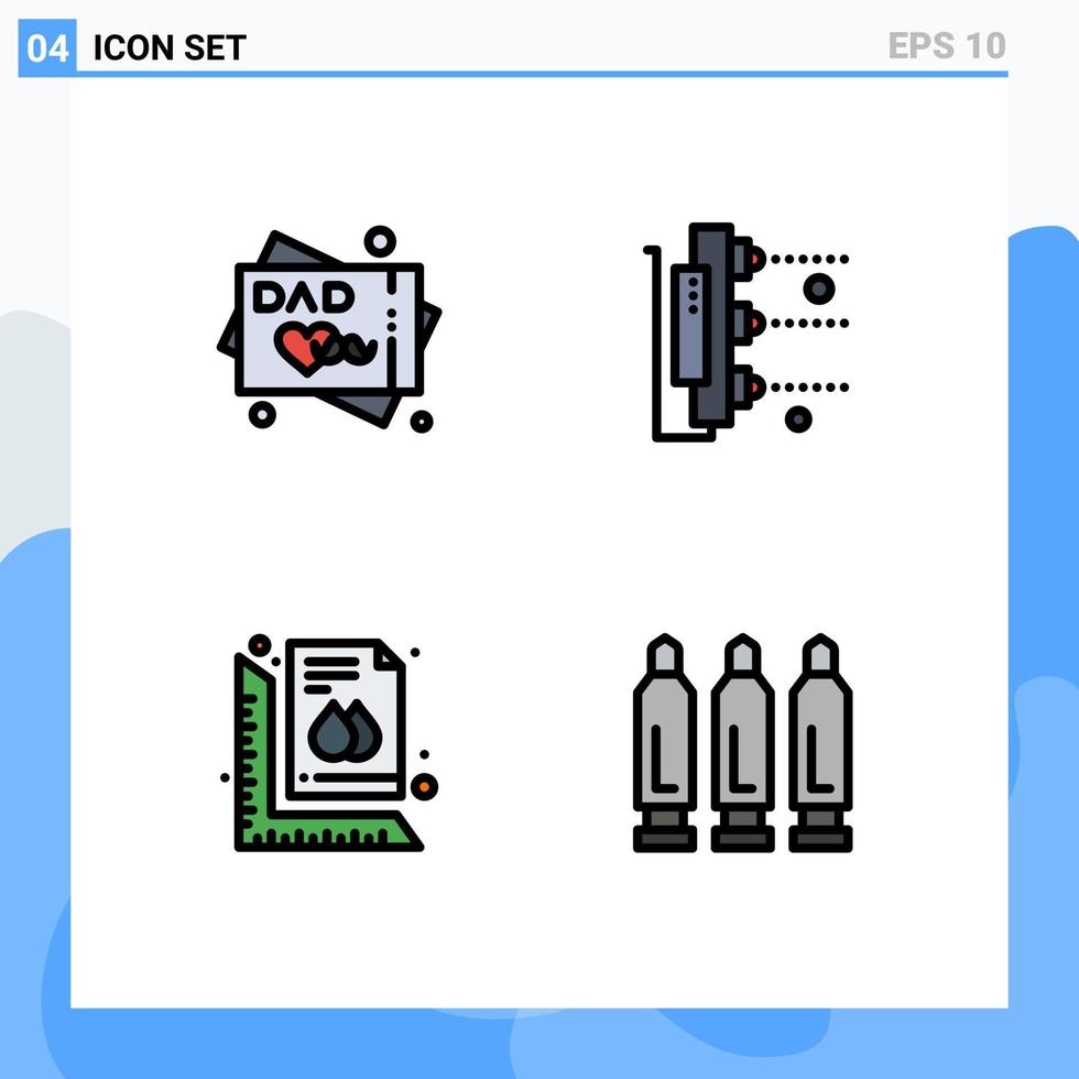 Set of 4 Modern UI Icons Symbols Signs for fathers day greeting card size factory scanner document Editable Vector Design Elements