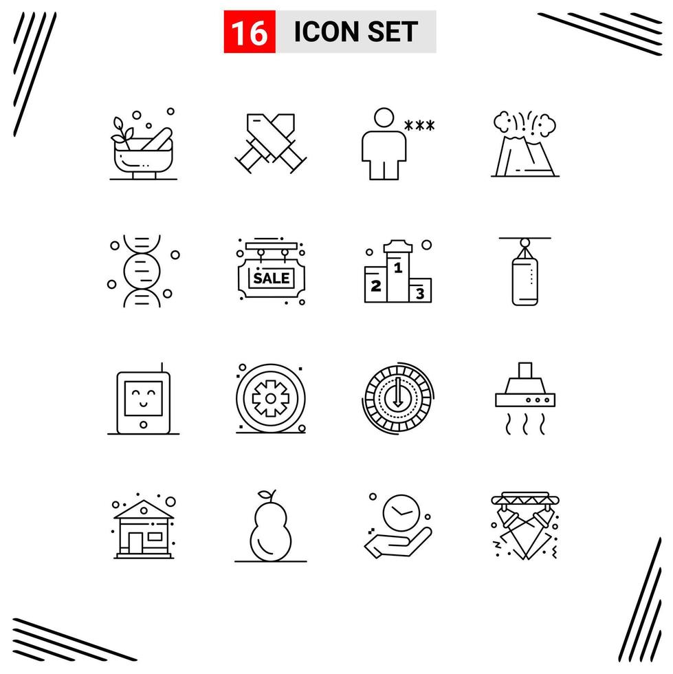 16 User Interface Outline Pack of modern Signs and Symbols of disaster volcano avatar eruption locked Editable Vector Design Elements