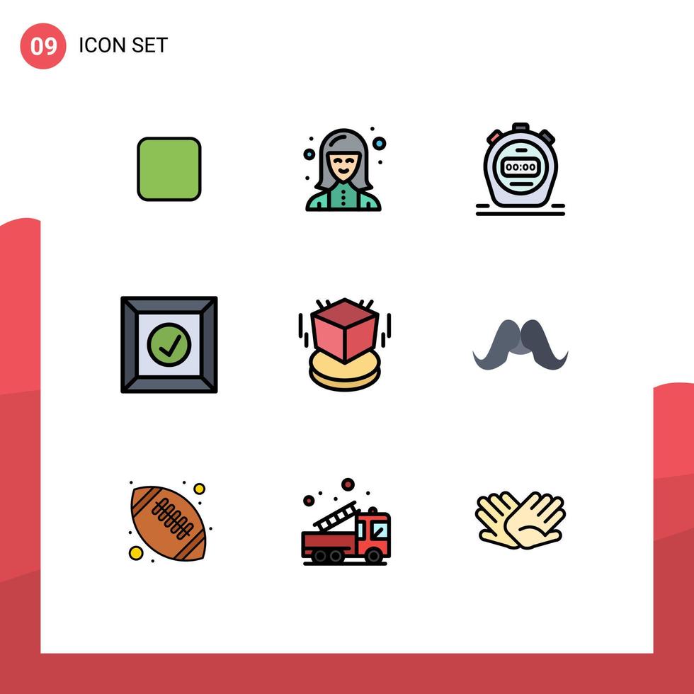 Pack of 9 creative Filledline Flat Colors of design cube timer box delivered Editable Vector Design Elements