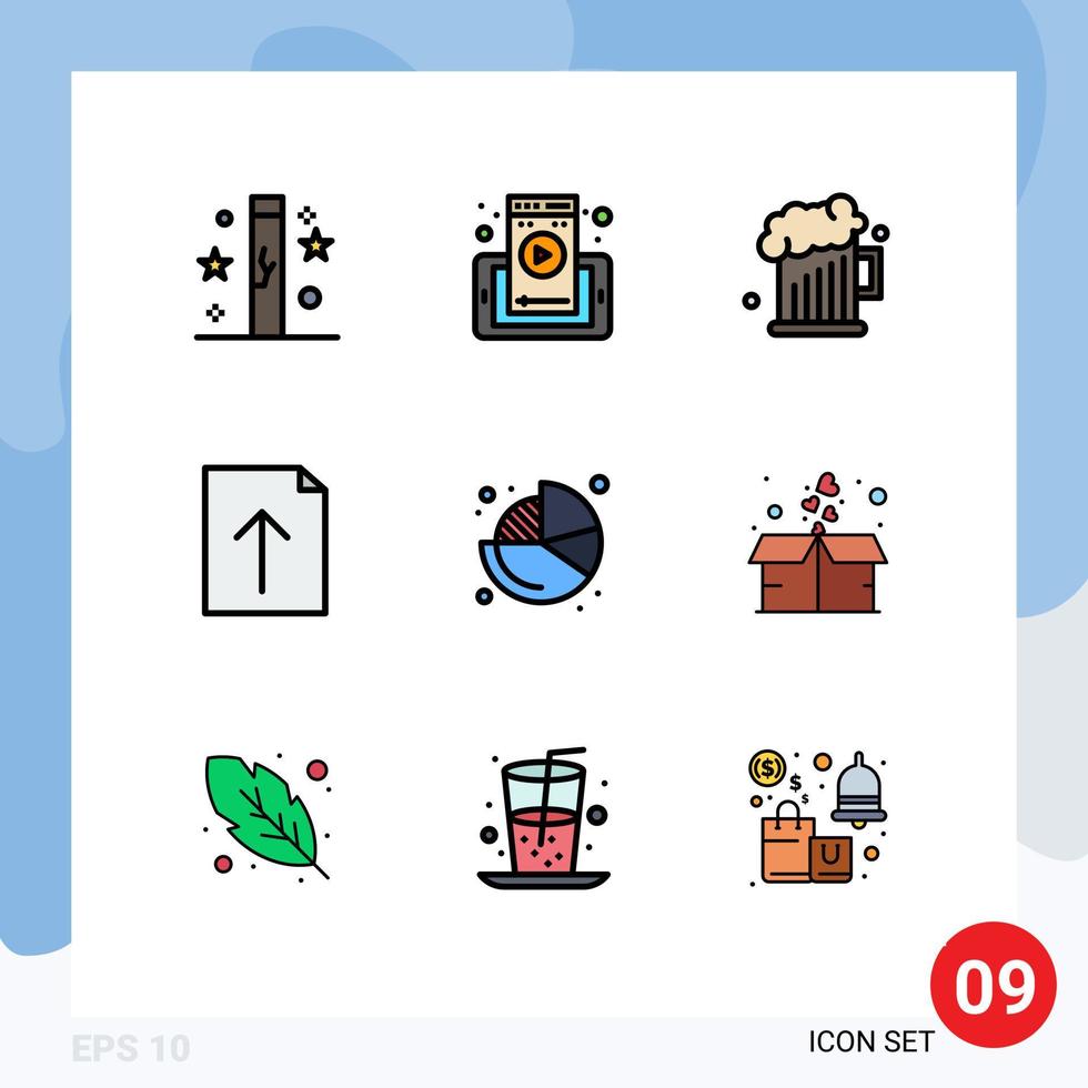Mobile Interface Filledline Flat Color Set of 9 Pictograms of chart upload cell import fathers day Editable Vector Design Elements