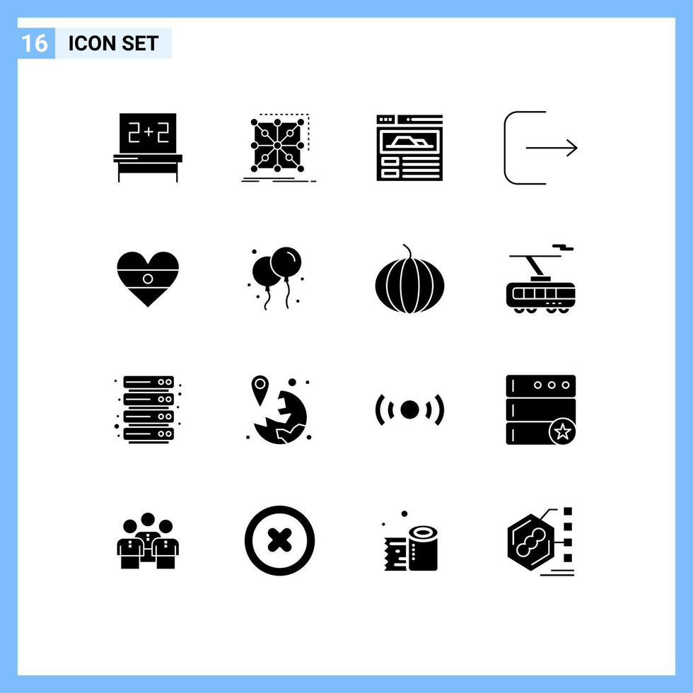 User Interface Pack of 16 Basic Solid Glyphs of bloon heart site flg ui Editable Vector Design Elements