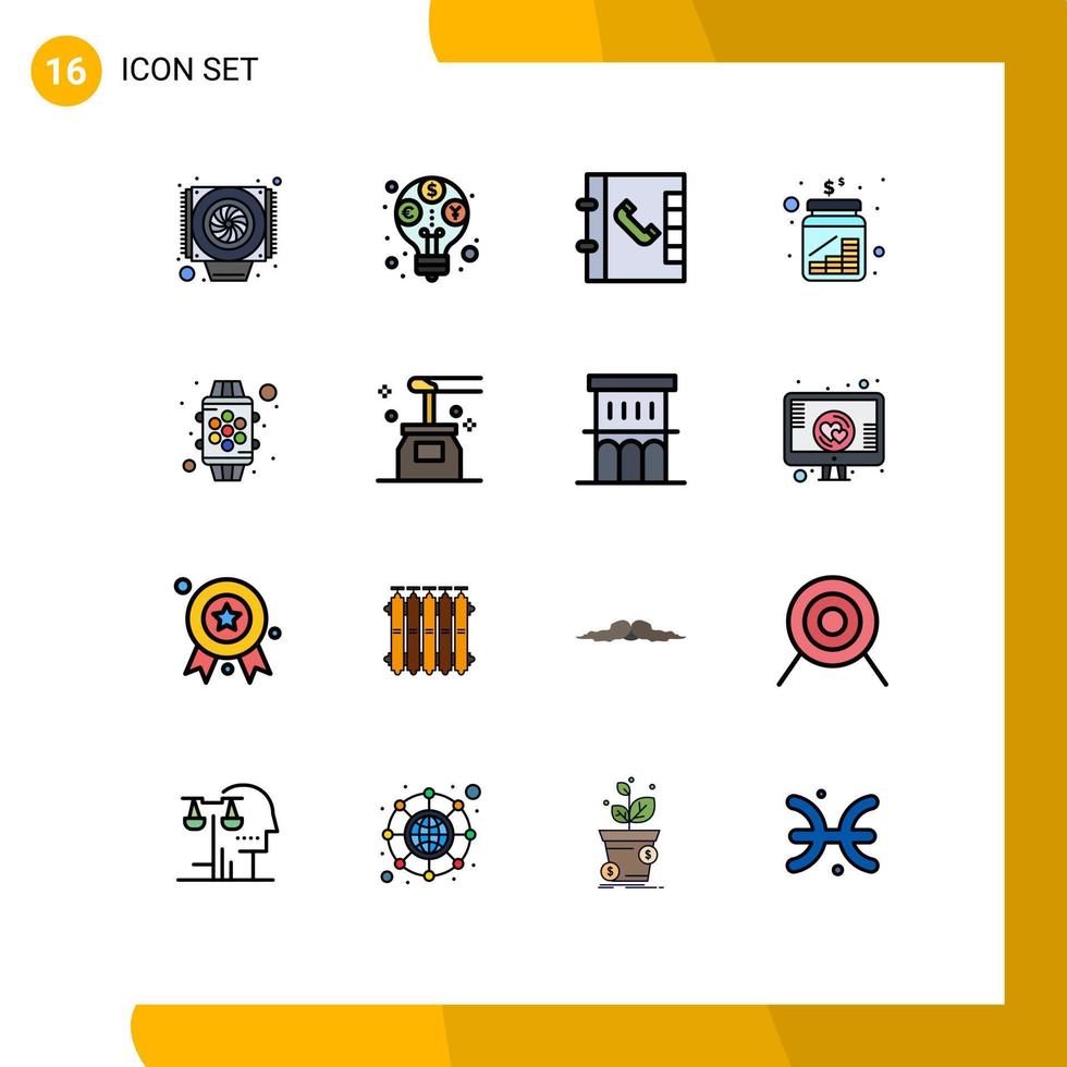 Editable Vector Line Pack of 16 Simple Flat Color Filled Lines of feature smart phone device money Editable Creative Vector Design Elements