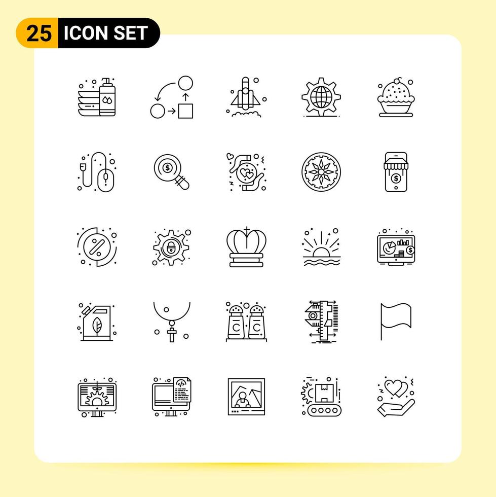 Modern Set of 25 Lines Pictograph of baking server strategy internet startup Editable Vector Design Elements