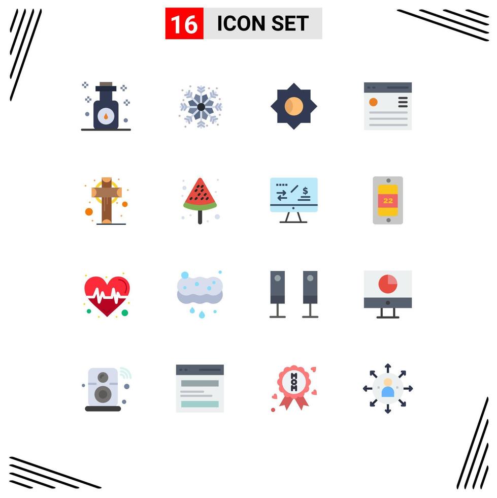 Mobile Interface Flat Color Set of 16 Pictograms of irish cross setting user interface Editable Pack of Creative Vector Design Elements