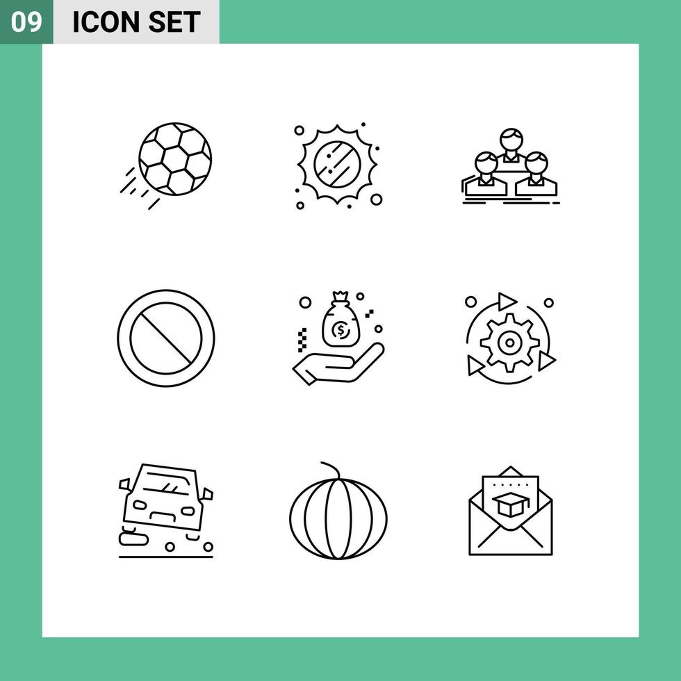 9 Thematic Vector Outlines and Editable Symbols of budget set company basic team Editable Vector Design Elements