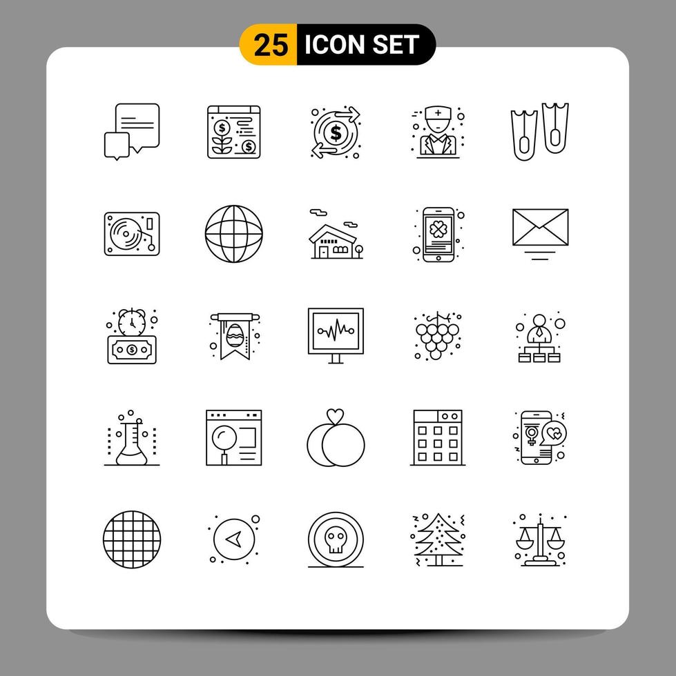 Pack of 25 creative Lines of art marine investment flippers physician Editable Vector Design Elements