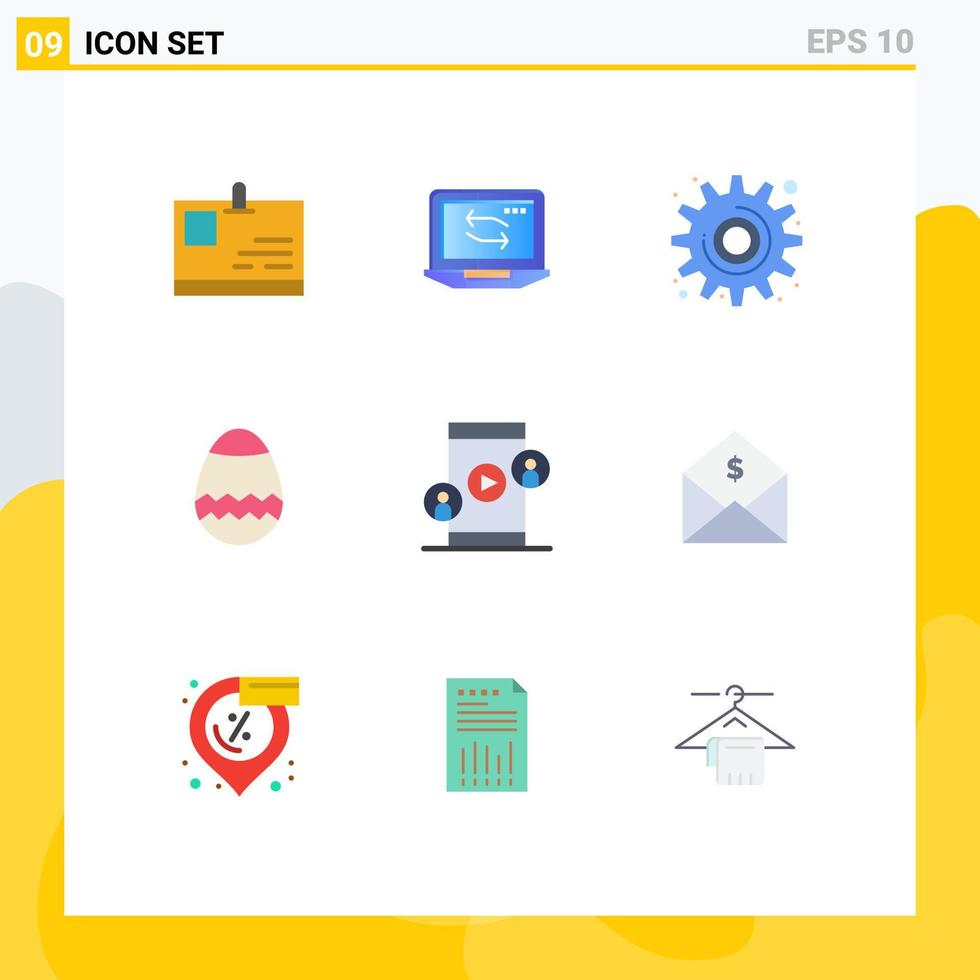 conjunto de 9 iconos modernos de la interfaz de usuario signos de símbolos para elementos de diseño de vectores editables de primavera de Pascua de negocio de tecnología
