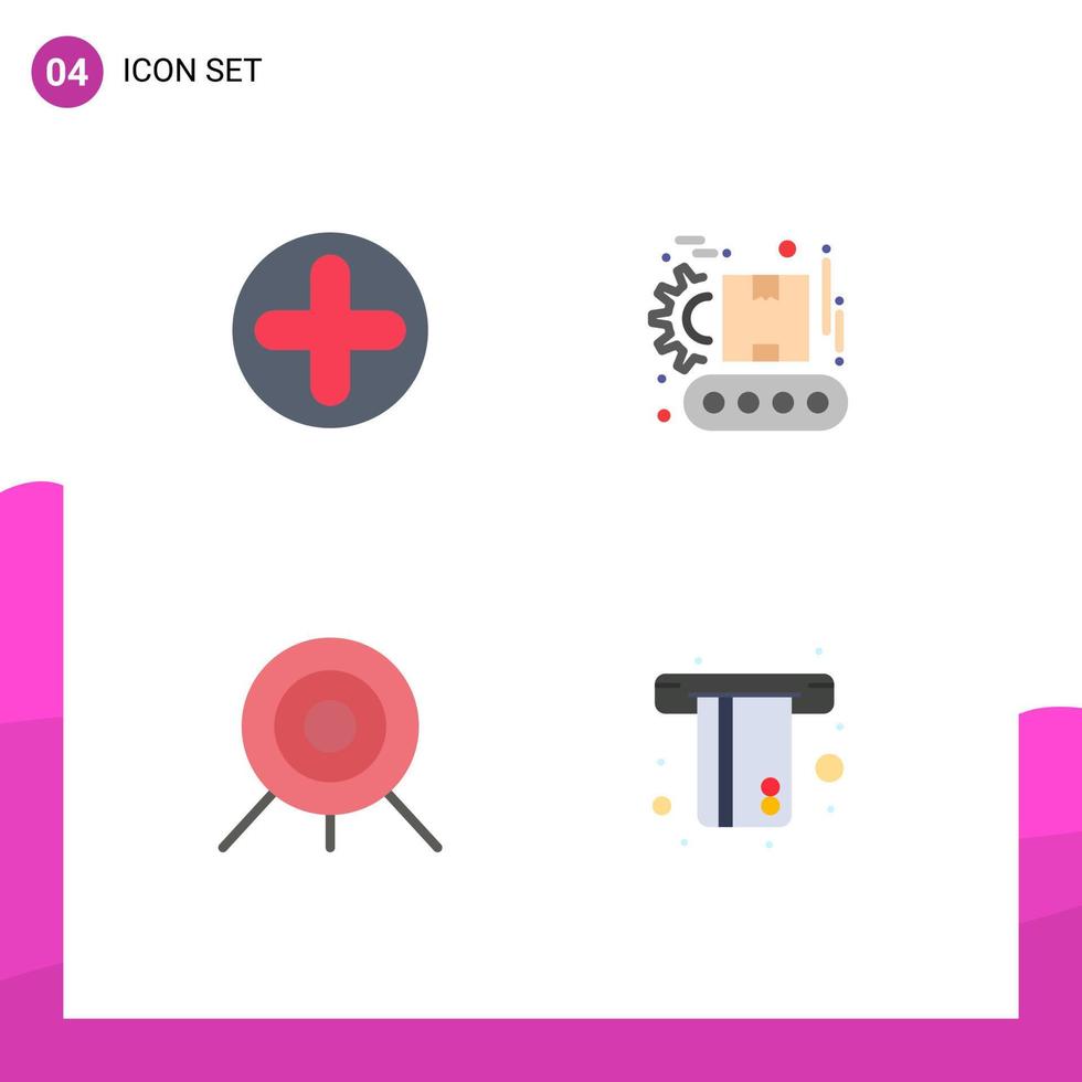 4 Thematic Vector Flat Icons and Editable Symbols of plus sport medical manufacturing atm Editable Vector Design Elements