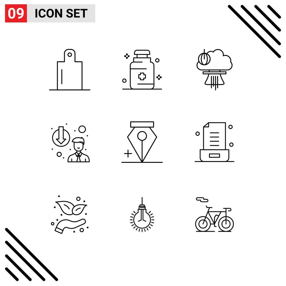 User Interface Pack of 9 Basic Outlines of pen add nuclear downgrade degradation Editable Vector Design Elements