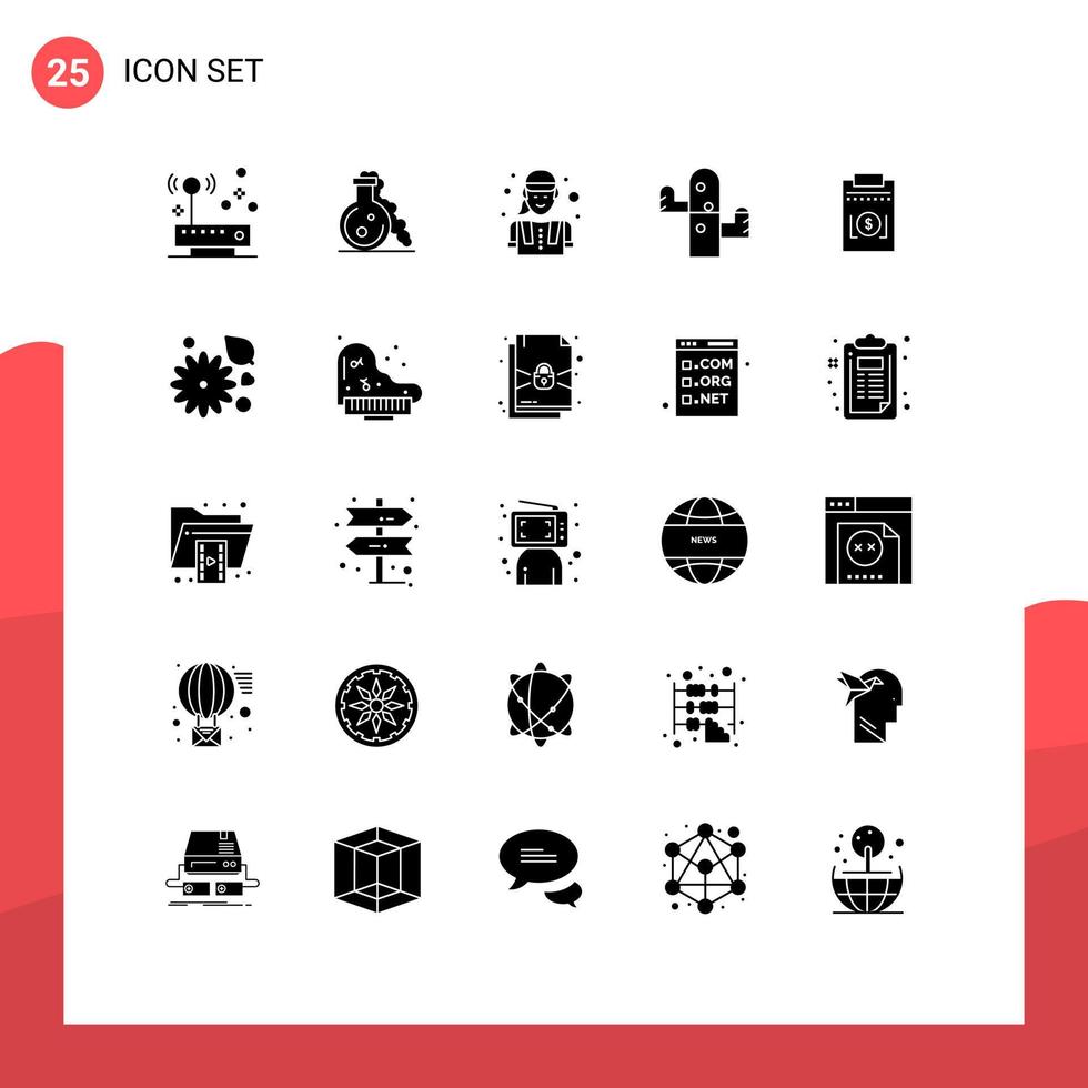 Set of 25 Modern UI Icons Symbols Signs for business plant construction worker nature cactus Editable Vector Design Elements