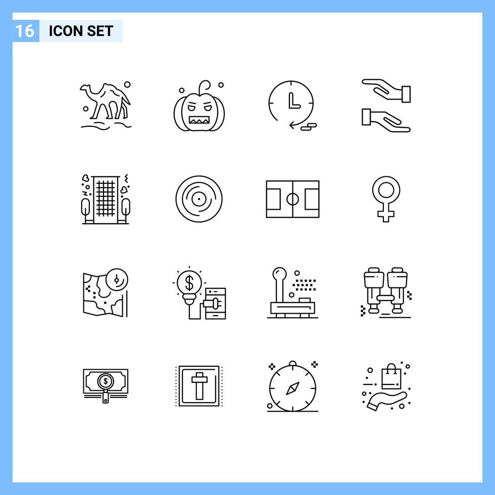 Modern Set of 16 Outlines and symbols such as love heart pumpkin hands care Editable Vector Design Elements