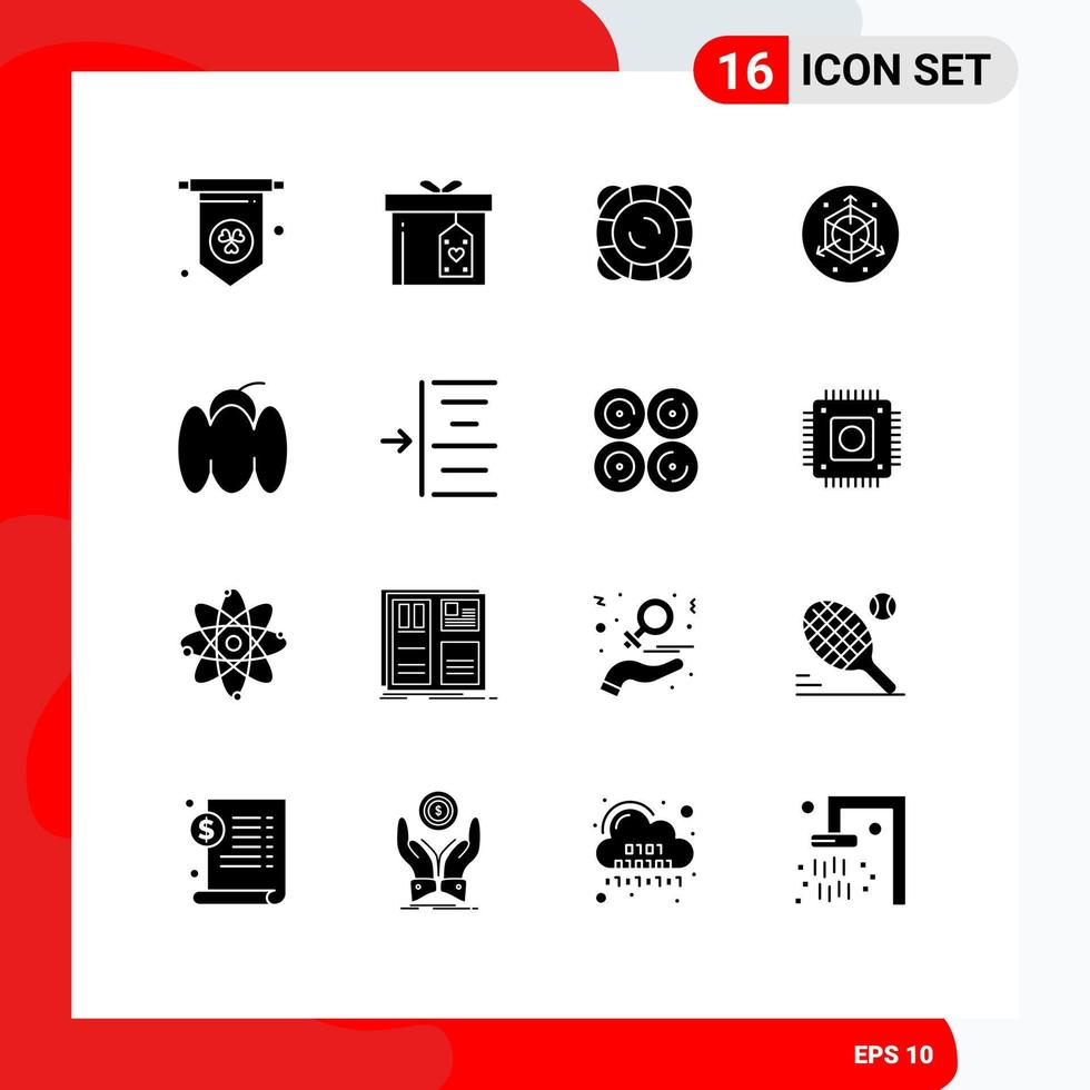 Modern Set of 16 Solid Glyphs and symbols such as left vegetables float pepper bell Editable Vector Design Elements