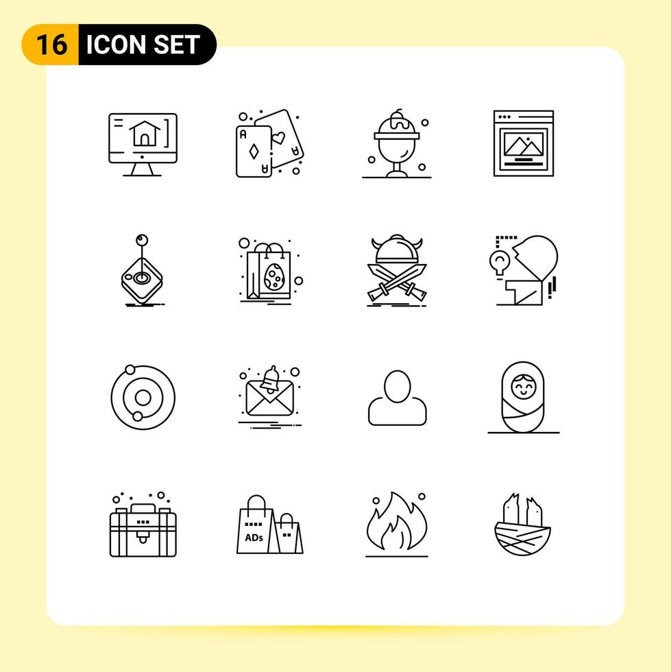 Universal Icon Symbols Group of 16 Modern Outlines of joystick game ice cream arcade custom image Editable Vector Design Elements