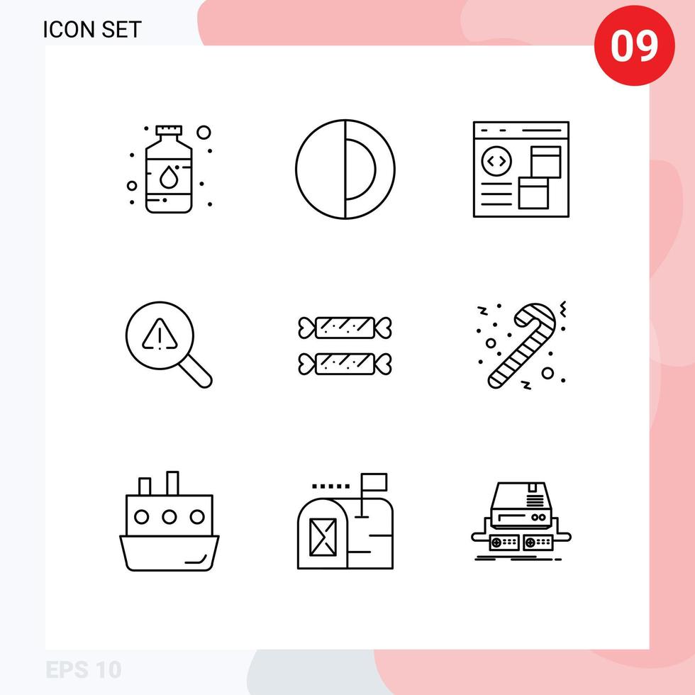Modern Set of 9 Outlines Pictograph of error search sun find develop Editable Vector Design Elements